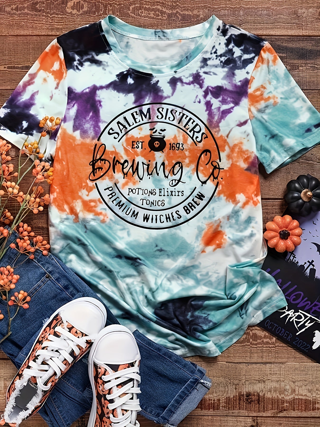 Tie Dye Print Crew Neck T-Shirt, Casual Short Sleeve Top For Spring & Summer, Women's Clothing - veyora