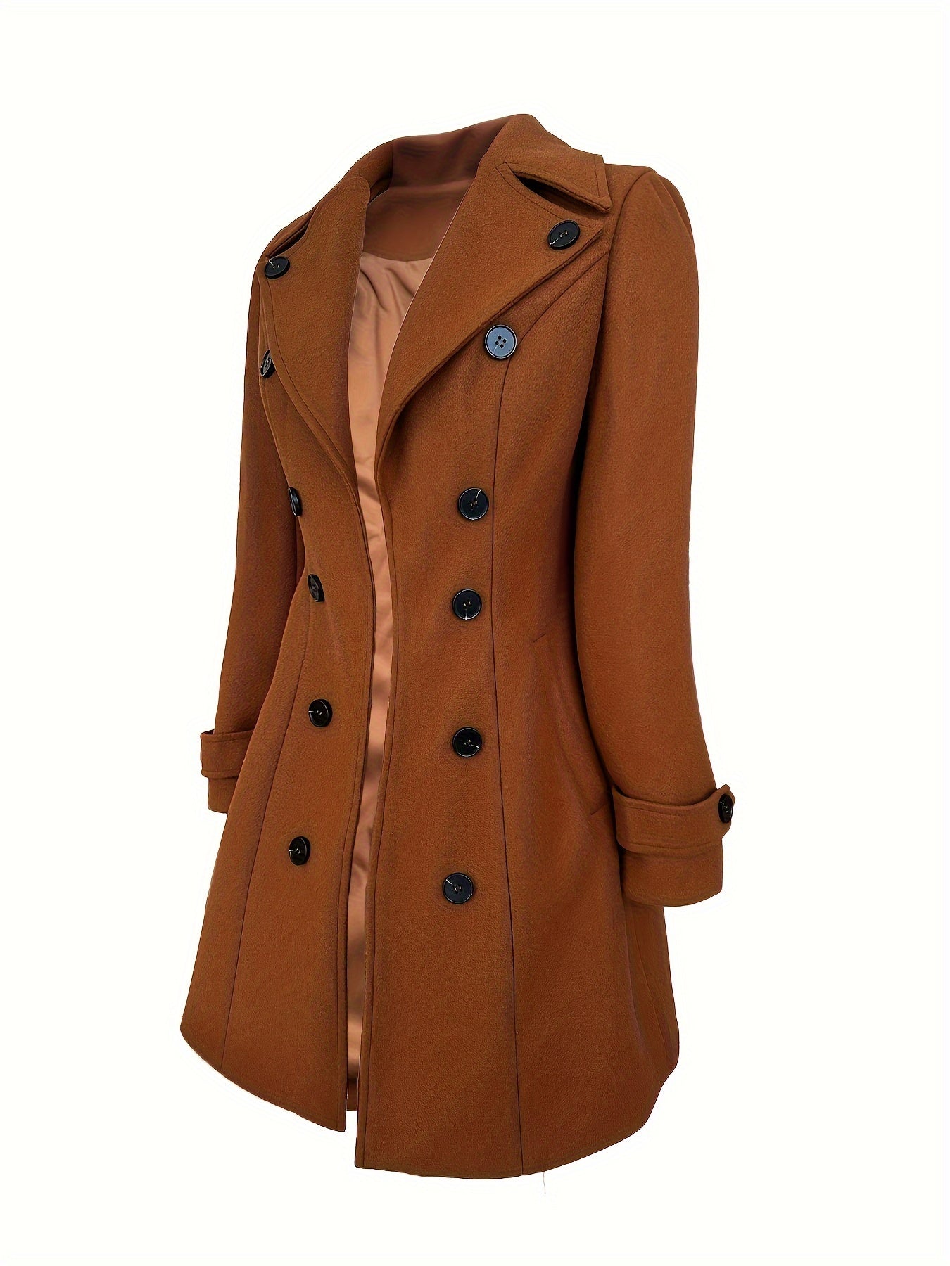 Elegant Solid Color Double - Breasted Overcoat for Women - Polyester, Machine Washable, Non - Stretch Fabric - Perfect for Fall/Winter - veyora
