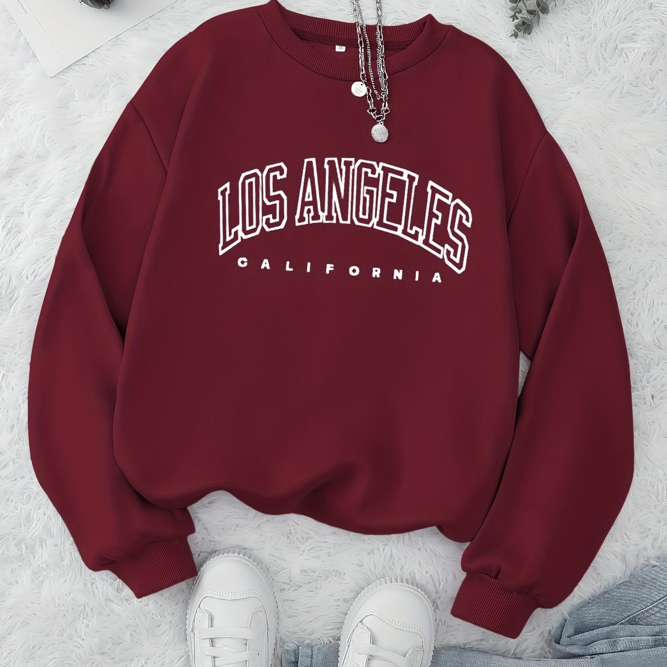 Los Angeles Print Preppy Sweatshirt, Long Sleeve Crew Neck Casual Sweatshirt For Winter & Fall, Women's Clothing - veyora