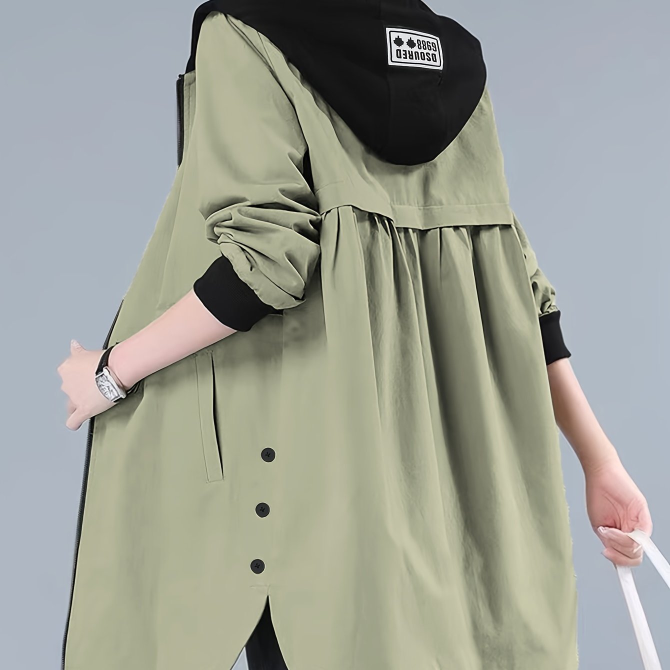 Women's Casual Hooded Jacket with Letter Print - Zip - Up, Long Sleeve, Polyester - Machine Washable - Perfect for Spring/Fall - veyora