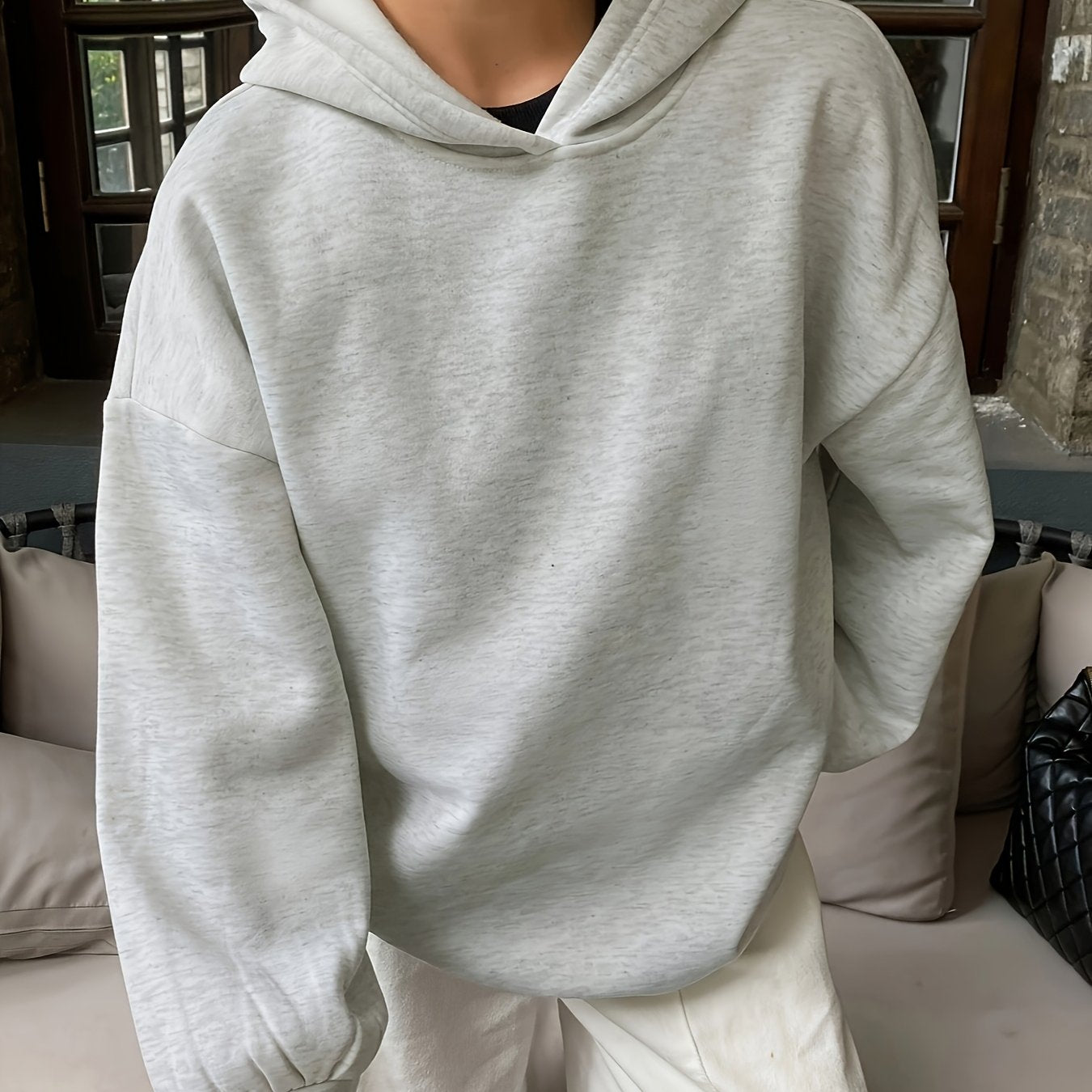 Women'S Casual Loose Hooded Sweatshirt - Autumn And Winter Comfortable Fleece Lined Pullover, Solid Color Loose Fit - veyora
