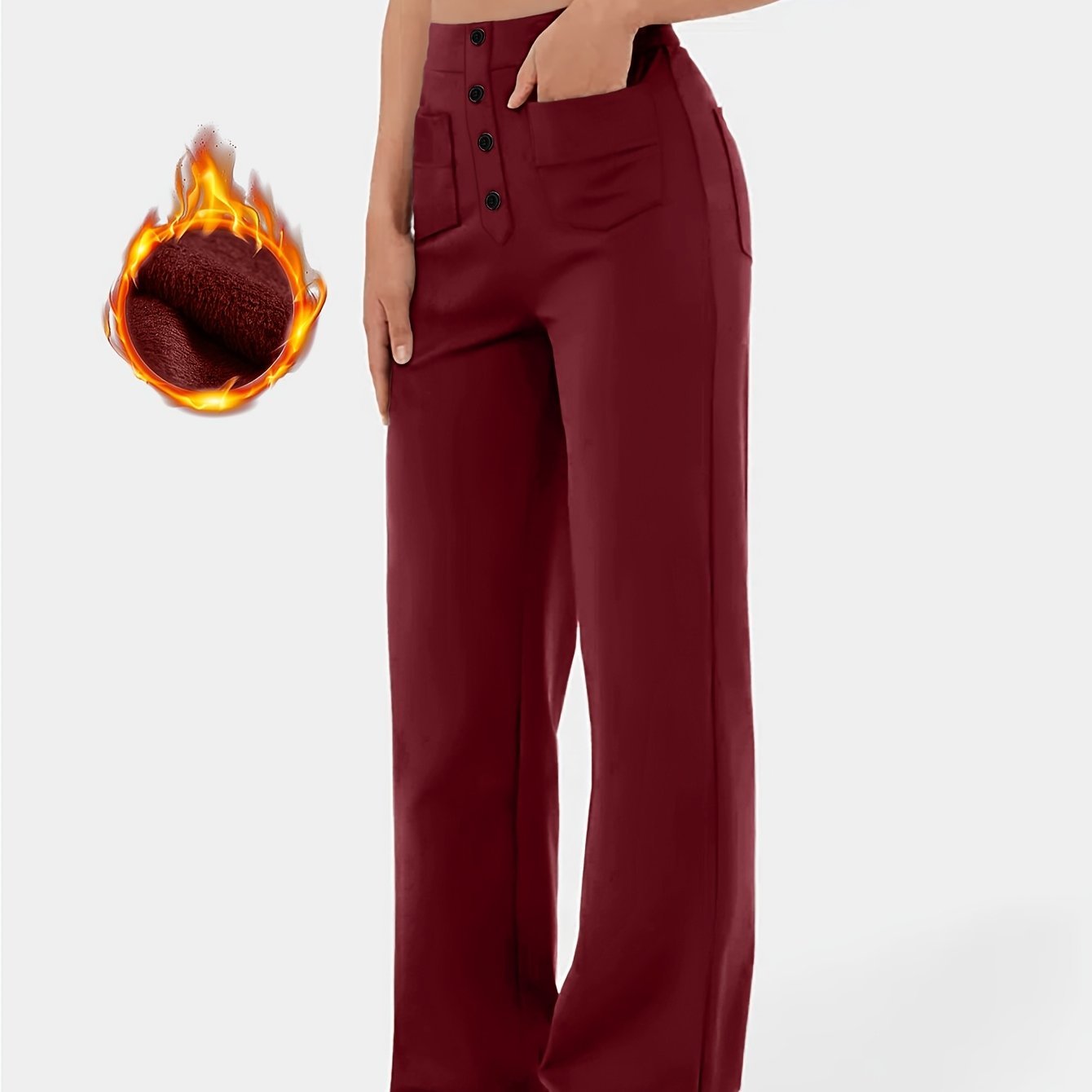 High - Waisted Solid Color Buttoned Straight - Leg Pants for Women'S And Leisure with Multiple Pockets - veyora
