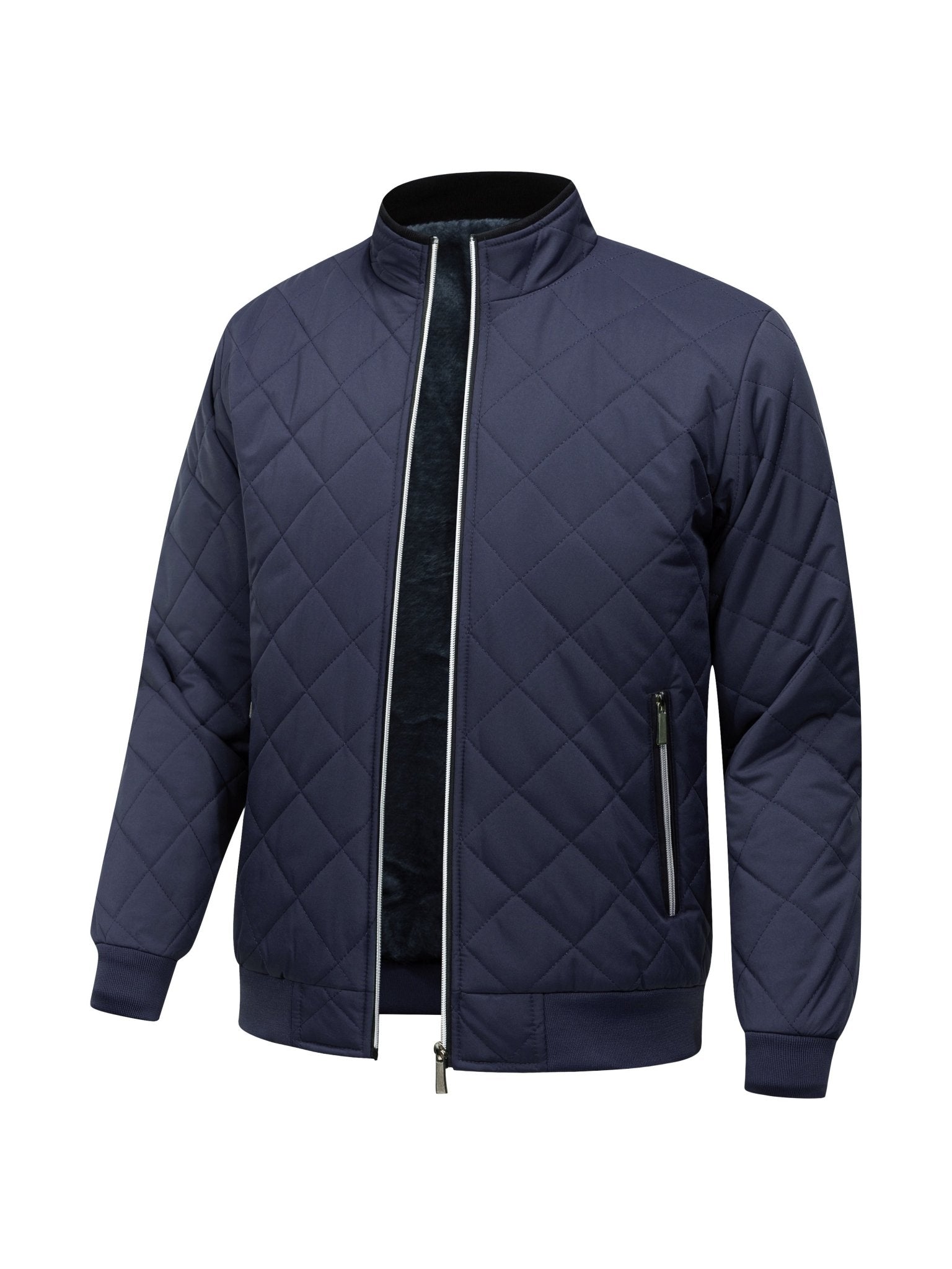 Men's Quilted Fleece - Lined Winter Jacket - Dark Green, Warm & Stylish Zip - Up with Pockets, Casual Loose Fit for Everyday Cold Weather, Winter Clothes - veyora