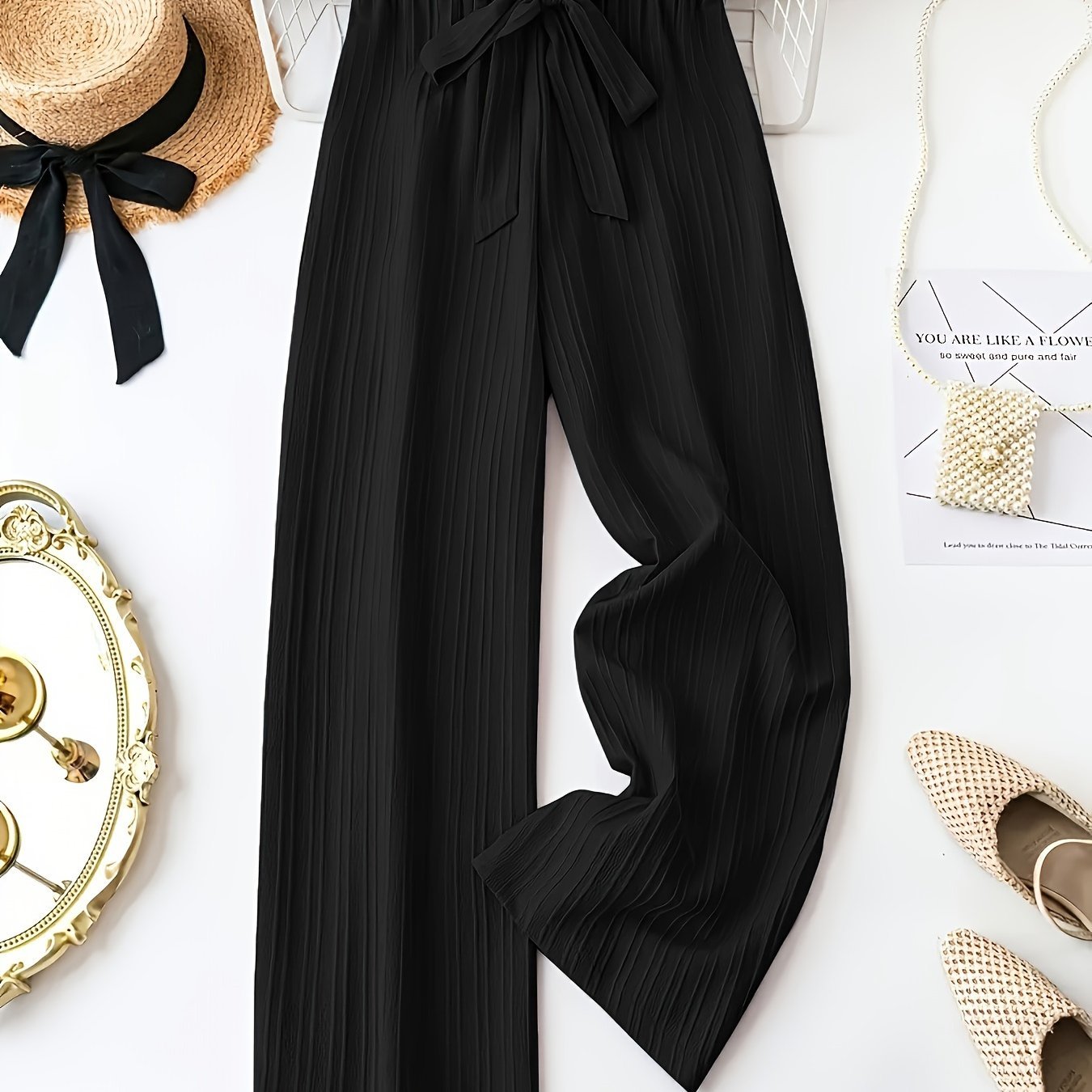 Elegant Women's Waist - Tie Casual Wide - Leg Pants - veyora