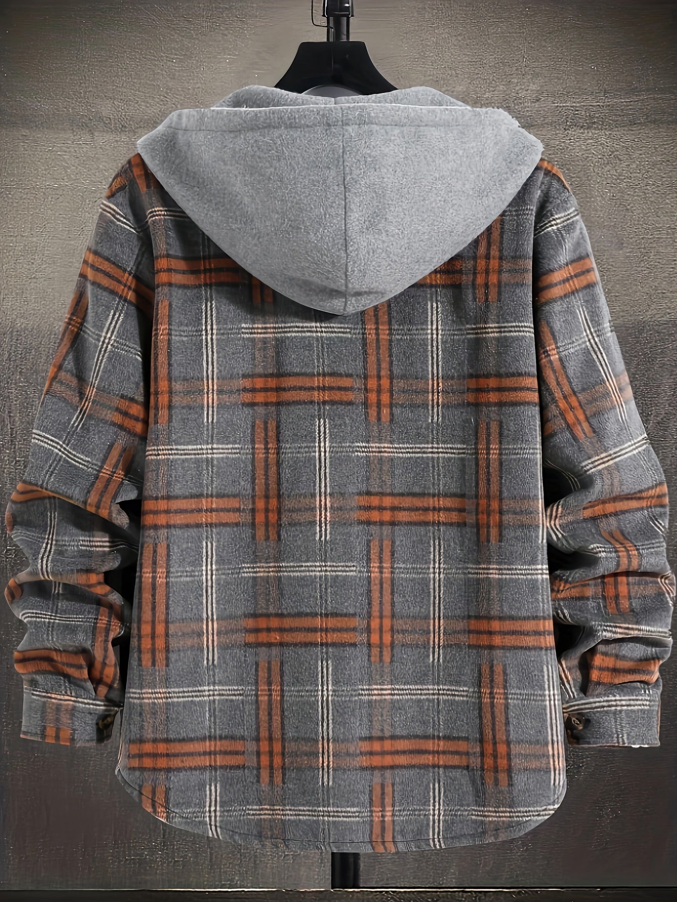 Long Sleeve Men's Warm Plaid Hooded Jacket for Autumn, Outdoor Casual Trendy Cloth - veyora