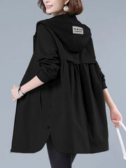 Women's Casual Hooded Jacket with Letter Print - Zip - Up, Long Sleeve, Polyester - Machine Washable - Perfect for Spring/Fall - veyora