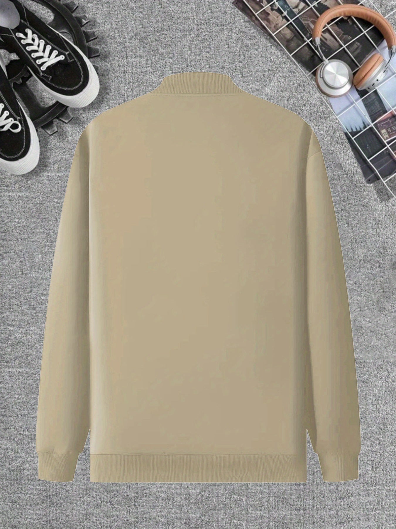 Men's CALVIN Printed Slim Casual Jacket - Light Zipper Stand Collar, Machine Washed Autumn and Winter Coat, Random Pattern Design, Fashionable Street Style, Simple Appearance - veyora