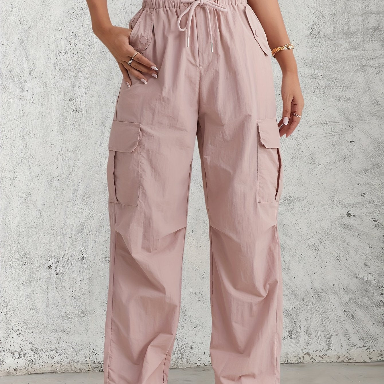 American - style Quick - Dry Drawstring Cargo Pants for Women, Wide - Leg Casual Pants, Breathable Lightweight Fabric Straight - Leg Trousers - veyora