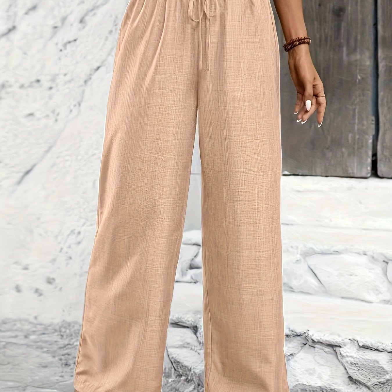Premium Solid Color Twisted Knot Casual Straight - Leg Pants - veyora