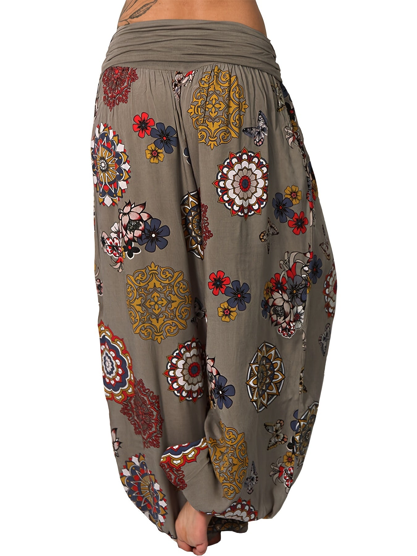 Boho Floral Print Harem Pants, Bohemian Loose Elastic Waist Pants For Spring & Summer, Women's Clothing - veyora