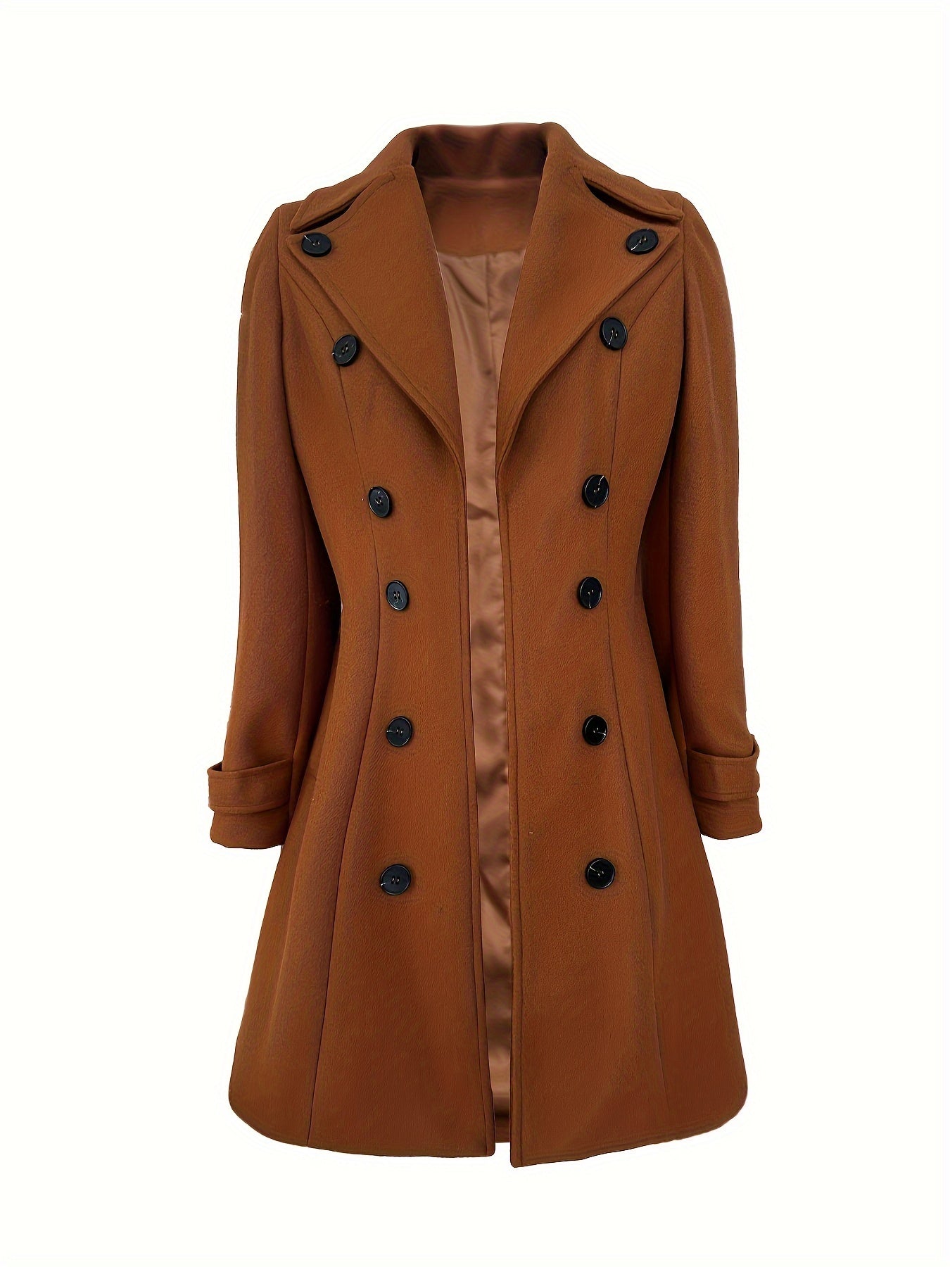 Elegant Solid Color Double - Breasted Overcoat for Women - Polyester, Machine Washable, Non - Stretch Fabric - Perfect for Fall/Winter - veyora