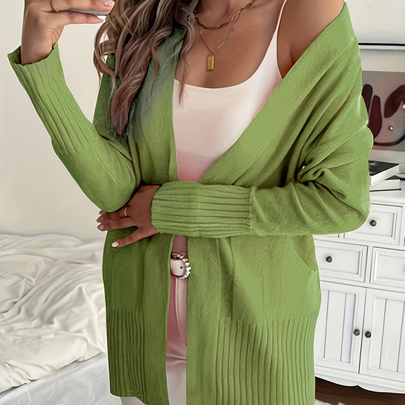 [Cozy Cardigan] Cozy Yellow Women's Knit Cardigan | Long Sleeve, V - Neck, Loose Fit, Fall & Winter Stylish Pullover, Autumn Winter Apparel, Vibrant Cardigan, Knit Construction, Cardigan Sweater - veyora
