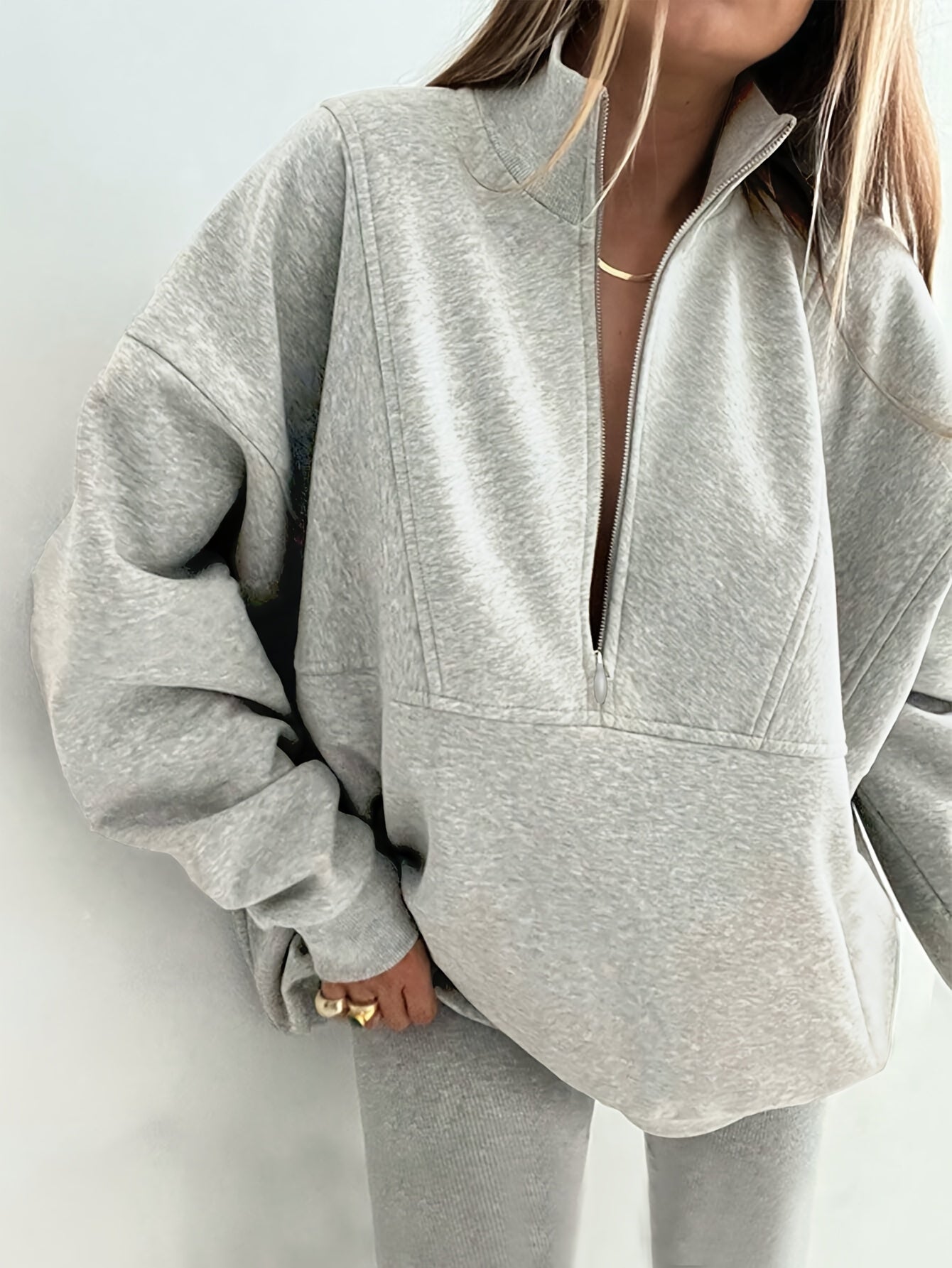 Women'S Solid Color Autumn And Winter Thickened Fleece Casual Sports Zip - Up Hoodie, Featuring a High Collar, Foldable Collar, And Adjustable Neck for Warmth with Long Sleeves - veyora