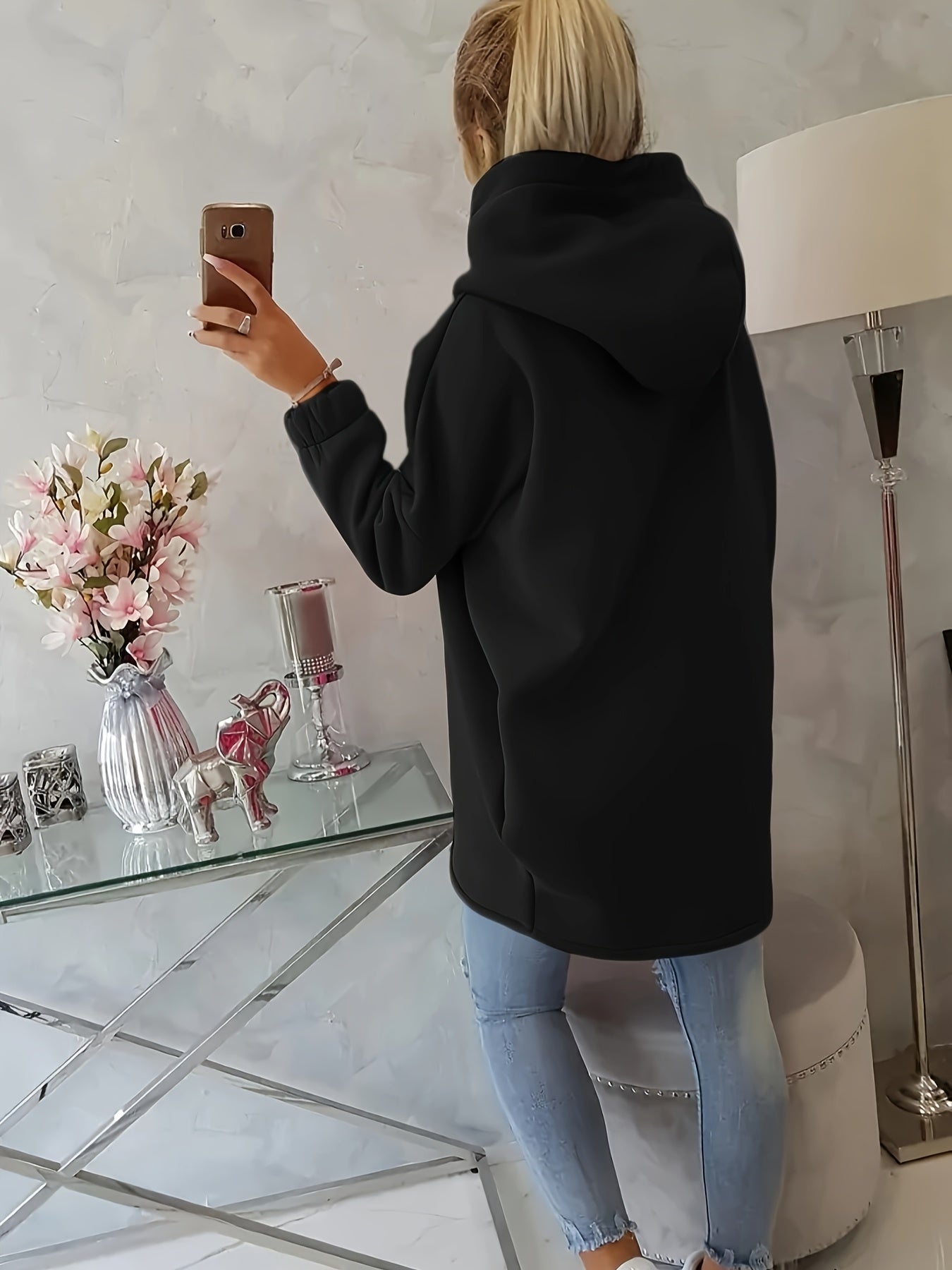 Women'S Hooded Jacket - Long Sleeve Coat with Front Zipper Closure, Lightweight Outerwear for Everyday & Formal Outfits - Spring/Fall Transitional Layering Piece, Spring Fall Clothing, Casual Style, Durable Fabric, Office Wear - veyora