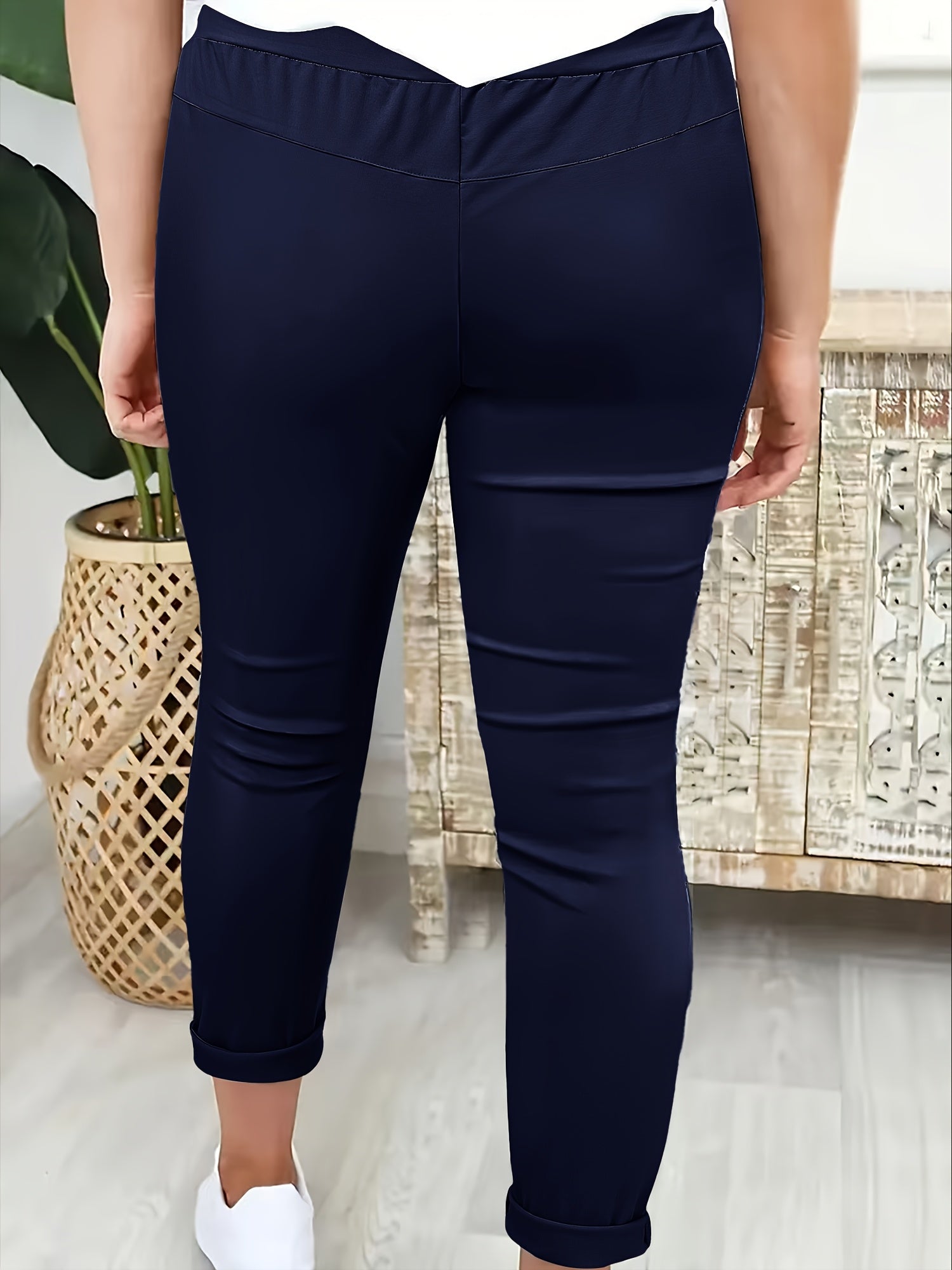 Women's Solid Color Casual Wide - Pants with Elastic Drawstring Waist - Trousers Suitable for, Casual Attire & Semi - Formal Attire - Machine Washable Solid Color Pants - veyora