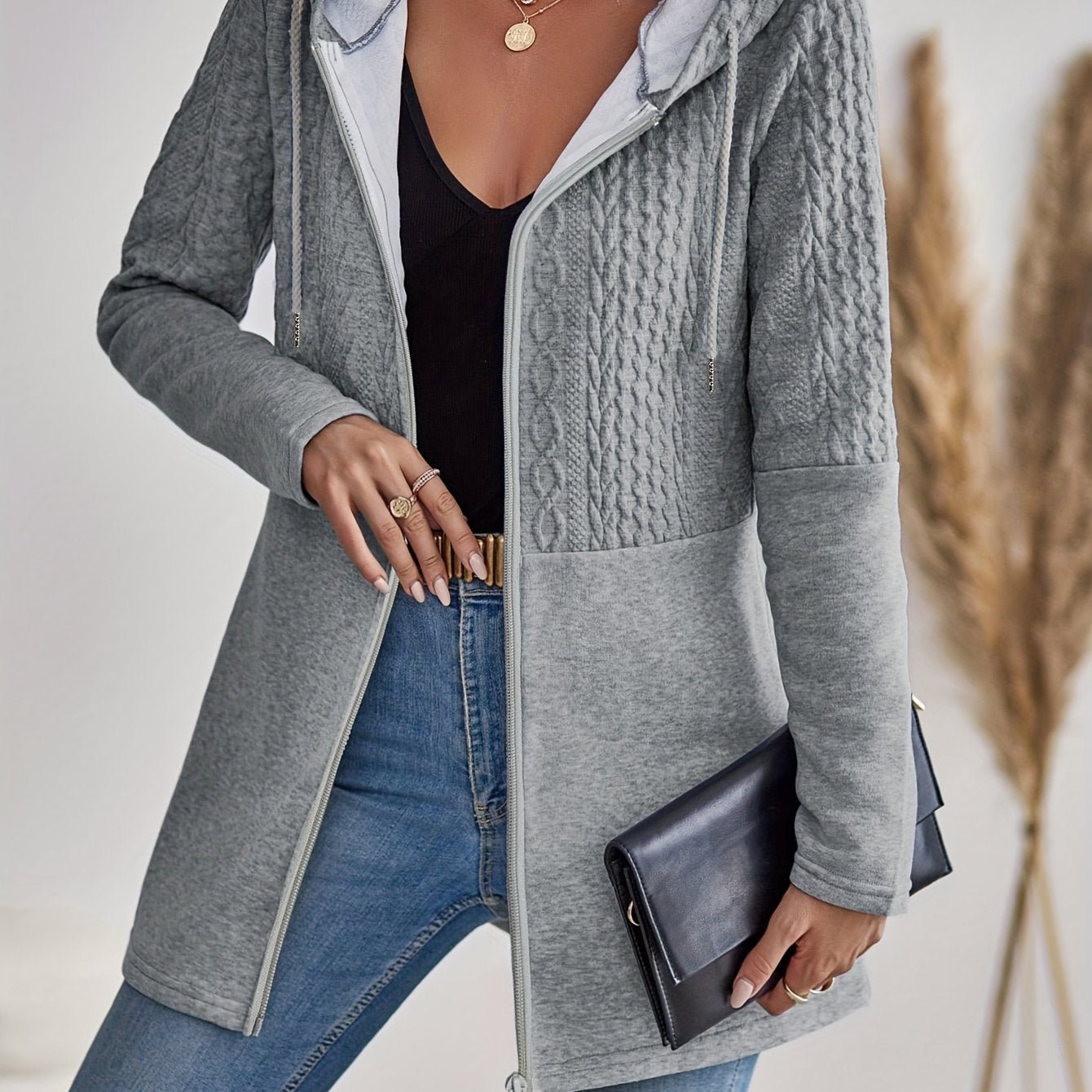 Stylish Casual Women's Gray Hooded Cardigan - veyora
