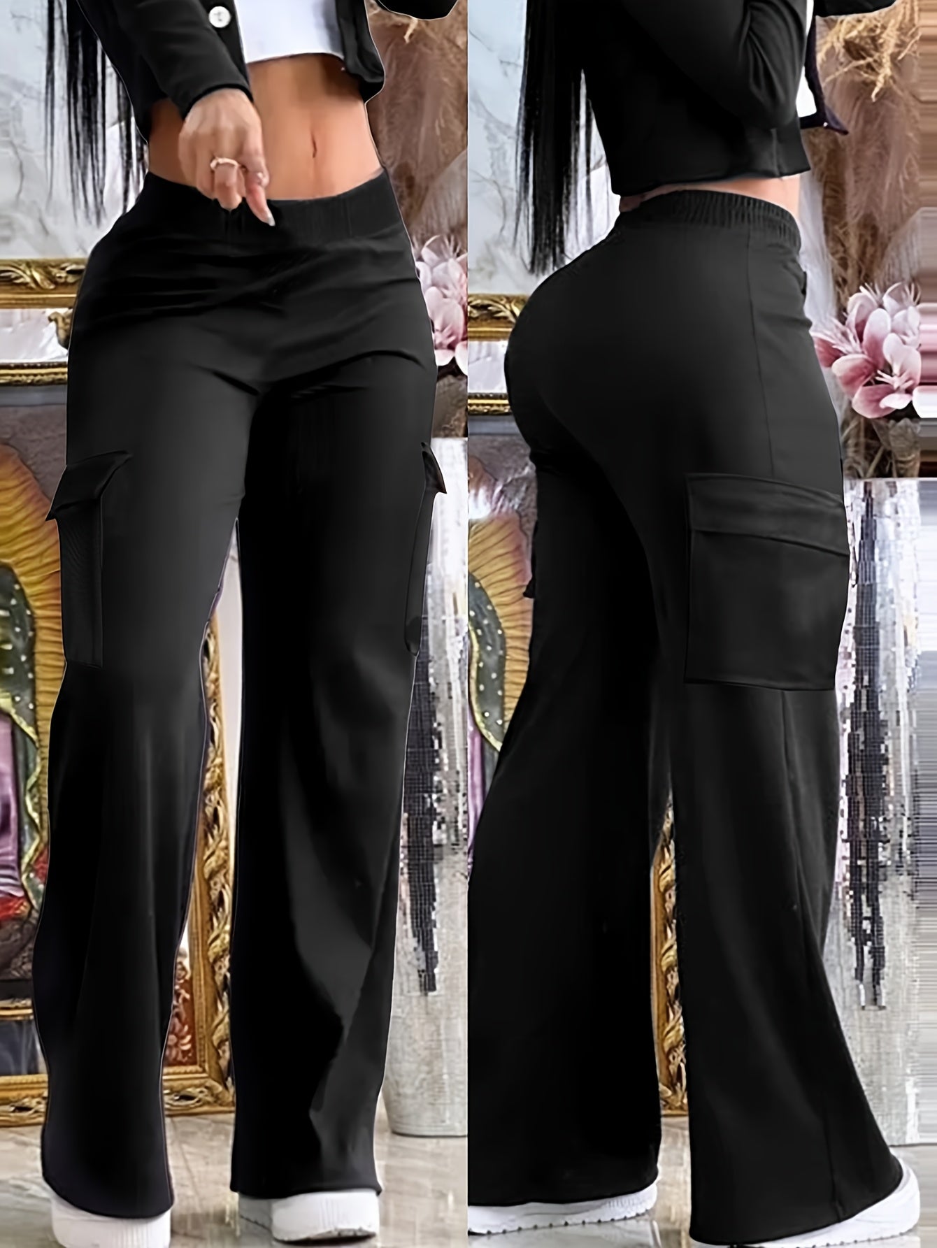 Women'S Black Casual Long Pants - veyora