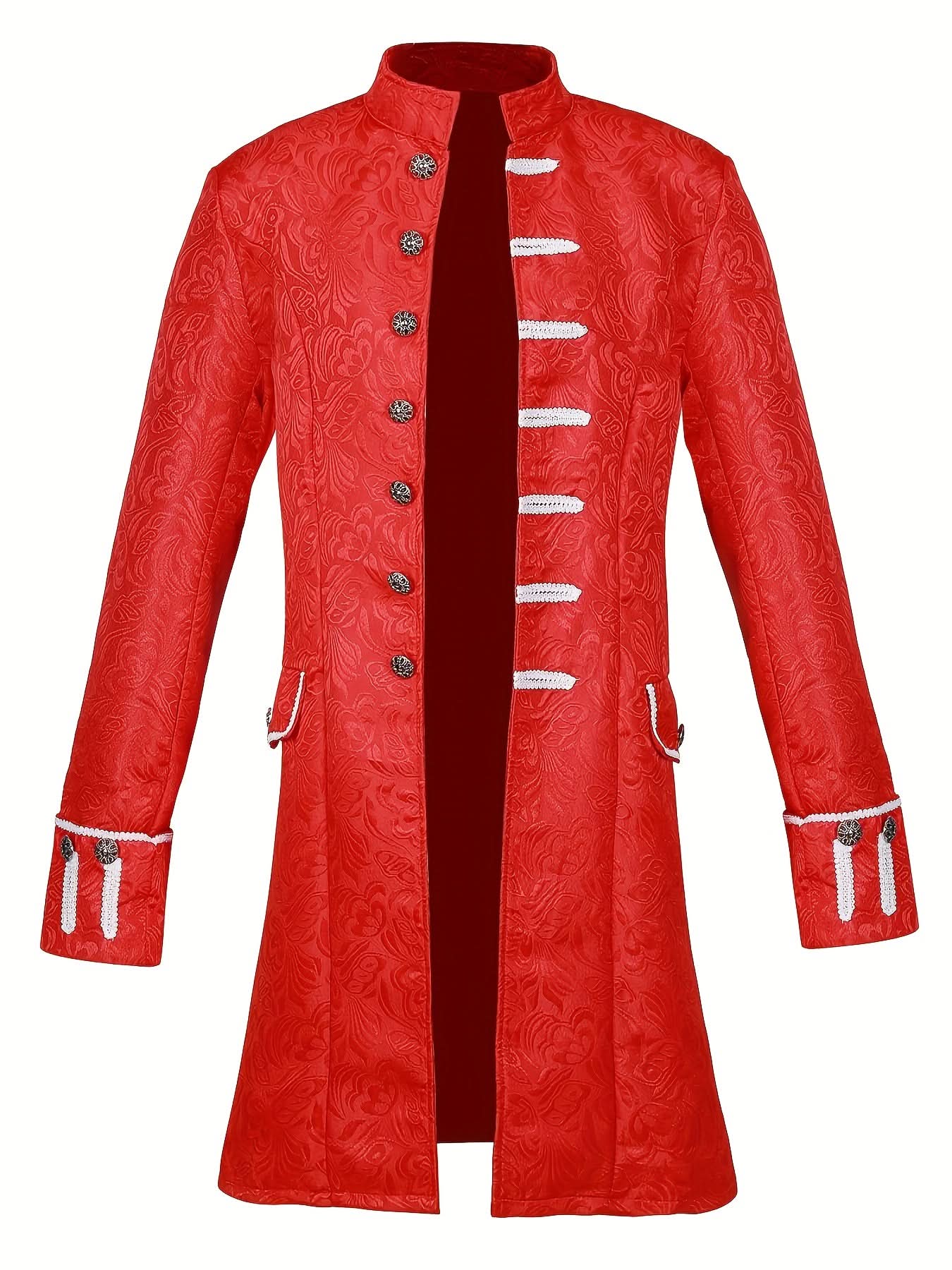 VICNAT Royal Vintage Steampunk Tailcoat Jacket - Medieval Gothic Frock Coat with Floral Jacquard Design, Button Front, Long Sleeves, Decorative Pockets for Halloween, Costume Parties, Themed Events, Cosplay Jacket Cape Collar Design Goth Accessories - veyora