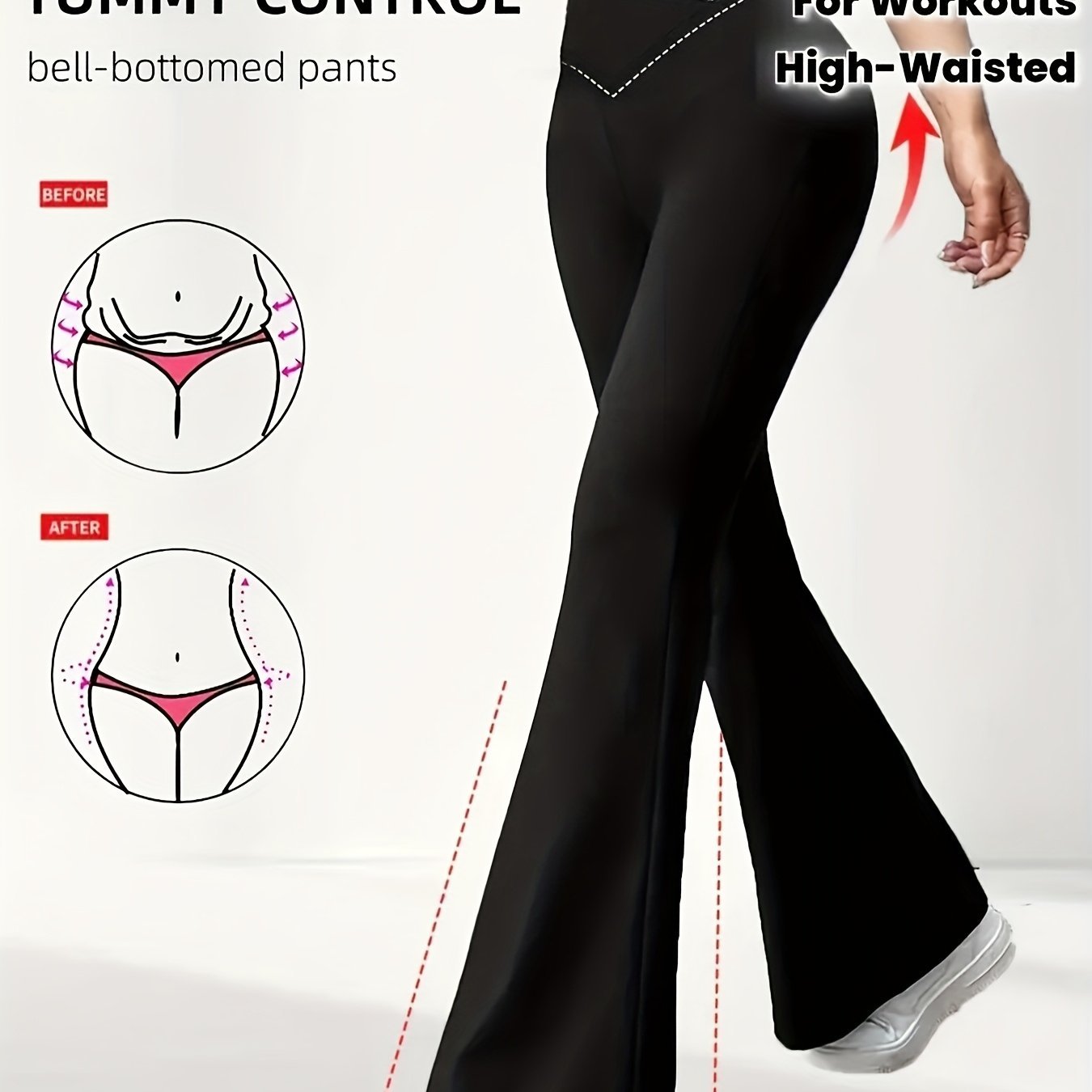 Women's High - Waisted Tummy Control Bell - Bottom Capri Pants - Tummy Trimmer Belt - Like Waistband, Wide - Leg Flared Bottoms for Postpartum, & Casual Attire, All - Season Pants (Machine Washable) - veyora