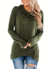 Long - Sleeve Pullover Top for Women with a Neck Scarf And Drawstring Waist, Perfect for Casual Wear in Autumn And Winter - veyora