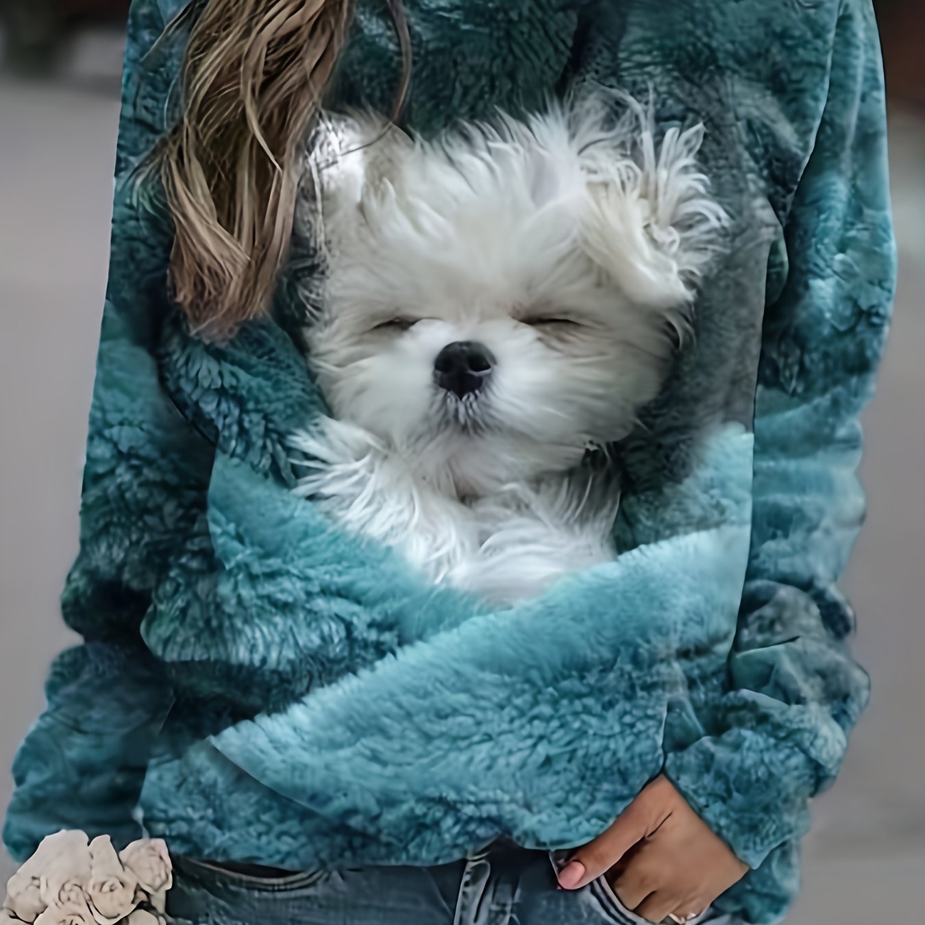 Dog Print Pullover Sweatshirt, Casual Long Sleeve Crew Neck Sweatshirt For Fall & Winter, Women's Clothing - veyora