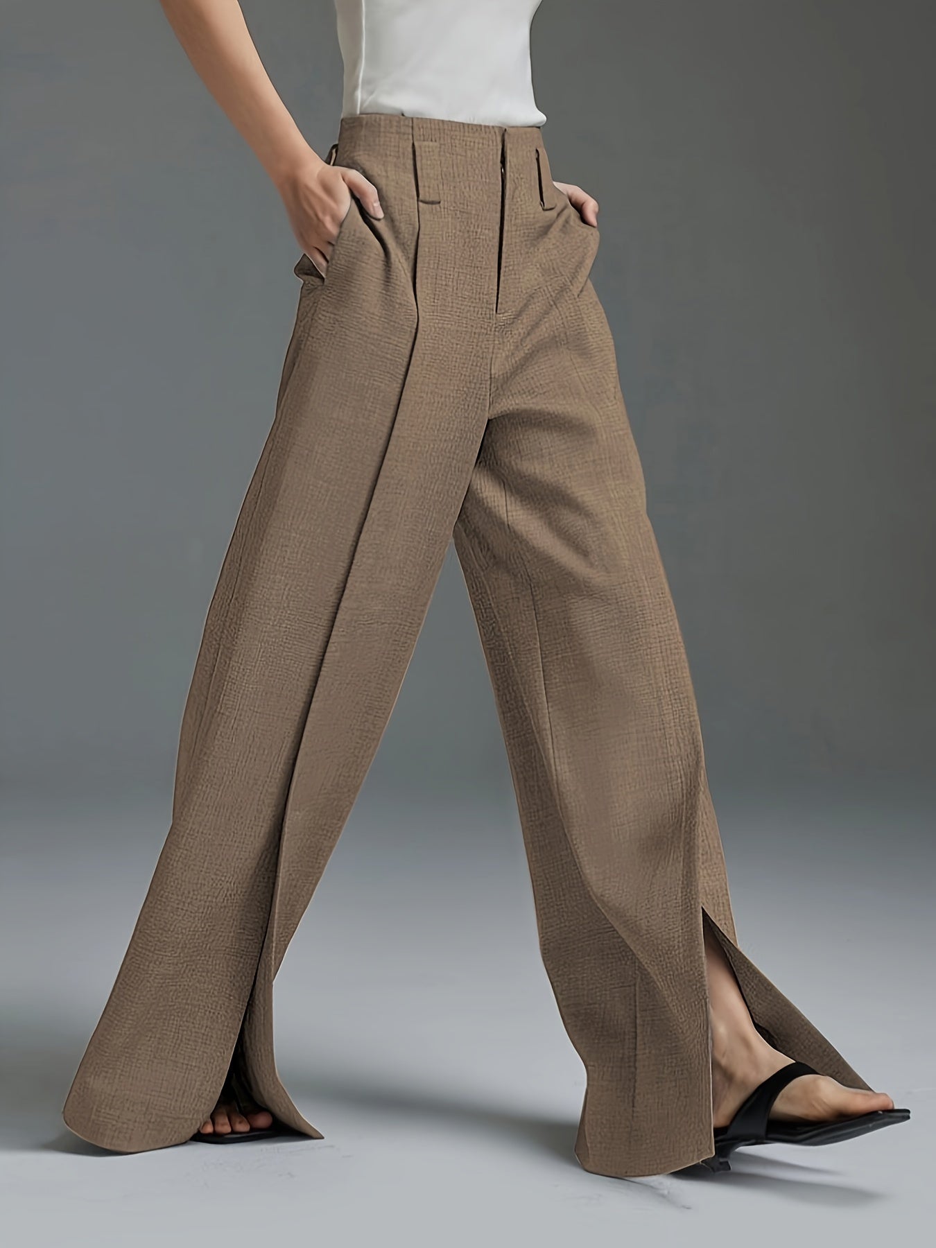 New Elegant Front - Slit Trousers for Women in Spring, Summer, And Autumn, Featuring a Beltless Waist Bag, Made from Slightly Stretchy And Breathable Fabric, Comfortable And Versatile Suit Pants Suitable for Commuting And Outings - veyora