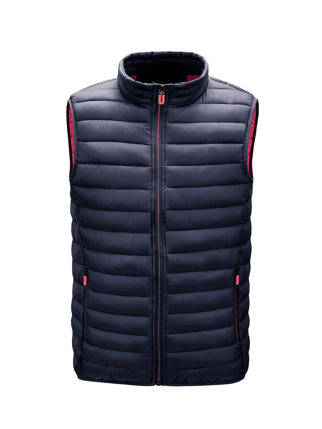 Men'S Lightweight Vest, Autumn And Winter Outerwear, Solid Color Casual Zip - Up with Stand Collar And Pockets - veyora