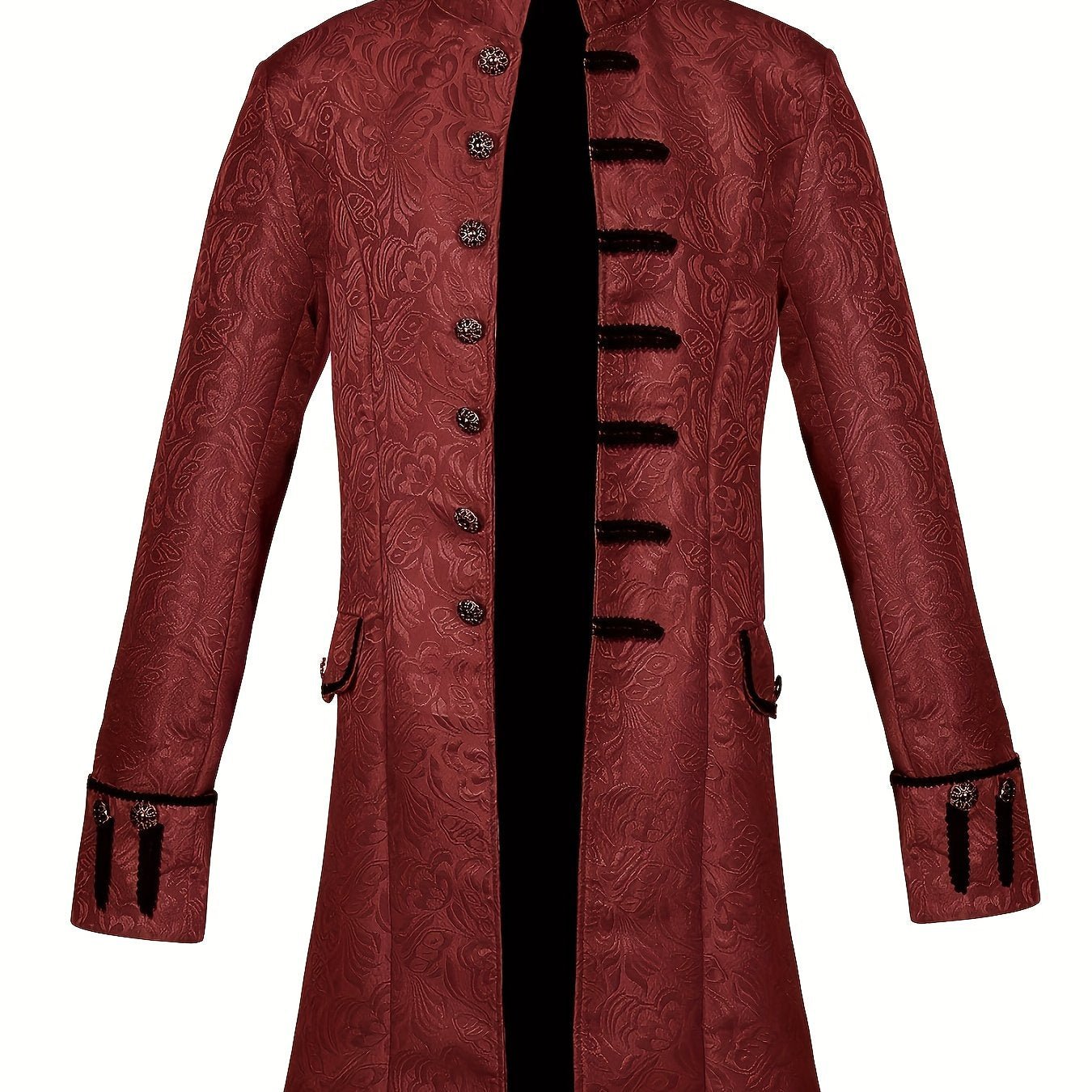 VICNAT Royal Vintage Steampunk Tailcoat Jacket - Medieval Gothic Frock Coat with Floral Jacquard Design, Button Front, Long Sleeves, Decorative Pockets for Halloween, Costume Parties, Themed Events, Cosplay Jacket Cape Collar Design Goth Accessories - veyora
