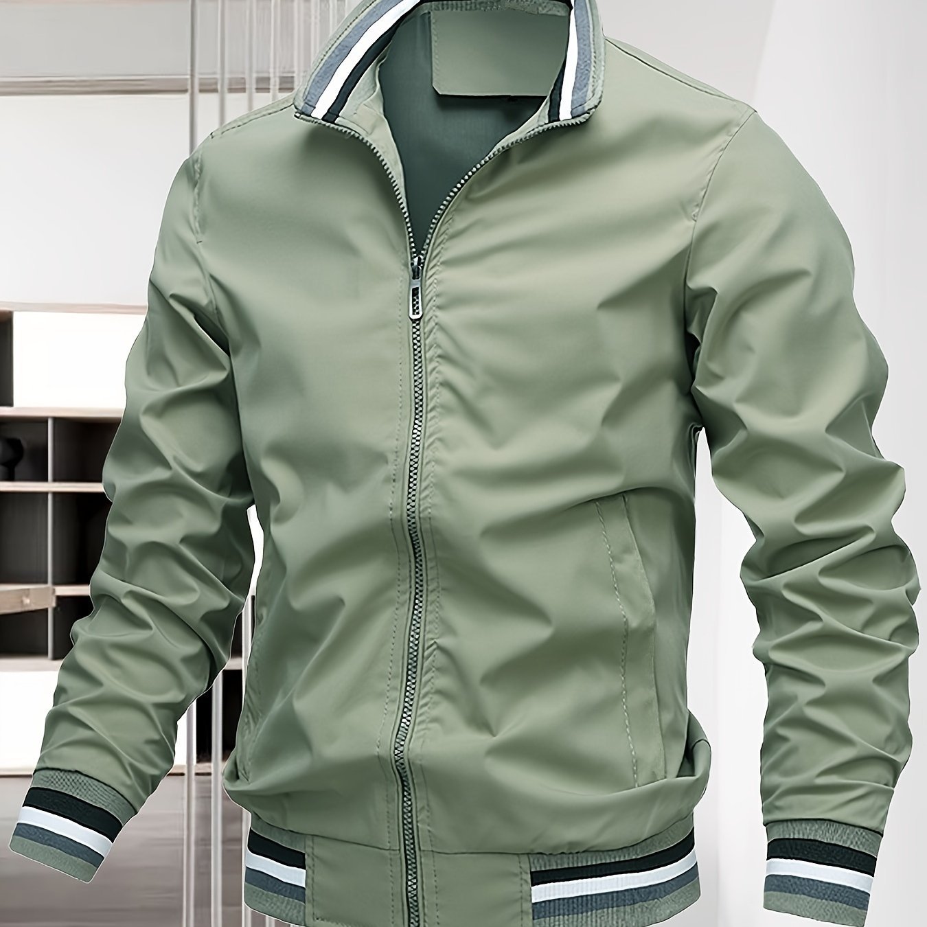 Men's Casual Bomber Jacket, Casual Zip Up Windbreaker Jacket For Outdoor Activities - veyora