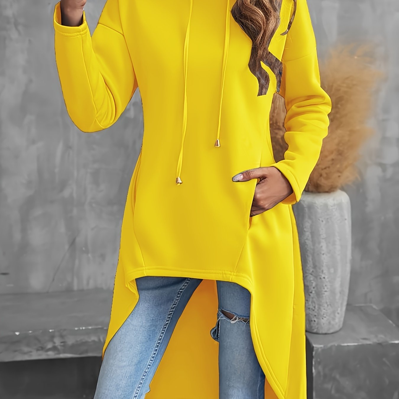 Directional Pocket Long - Sleeve Mid - Length Hooded Sweatshirt - veyora
