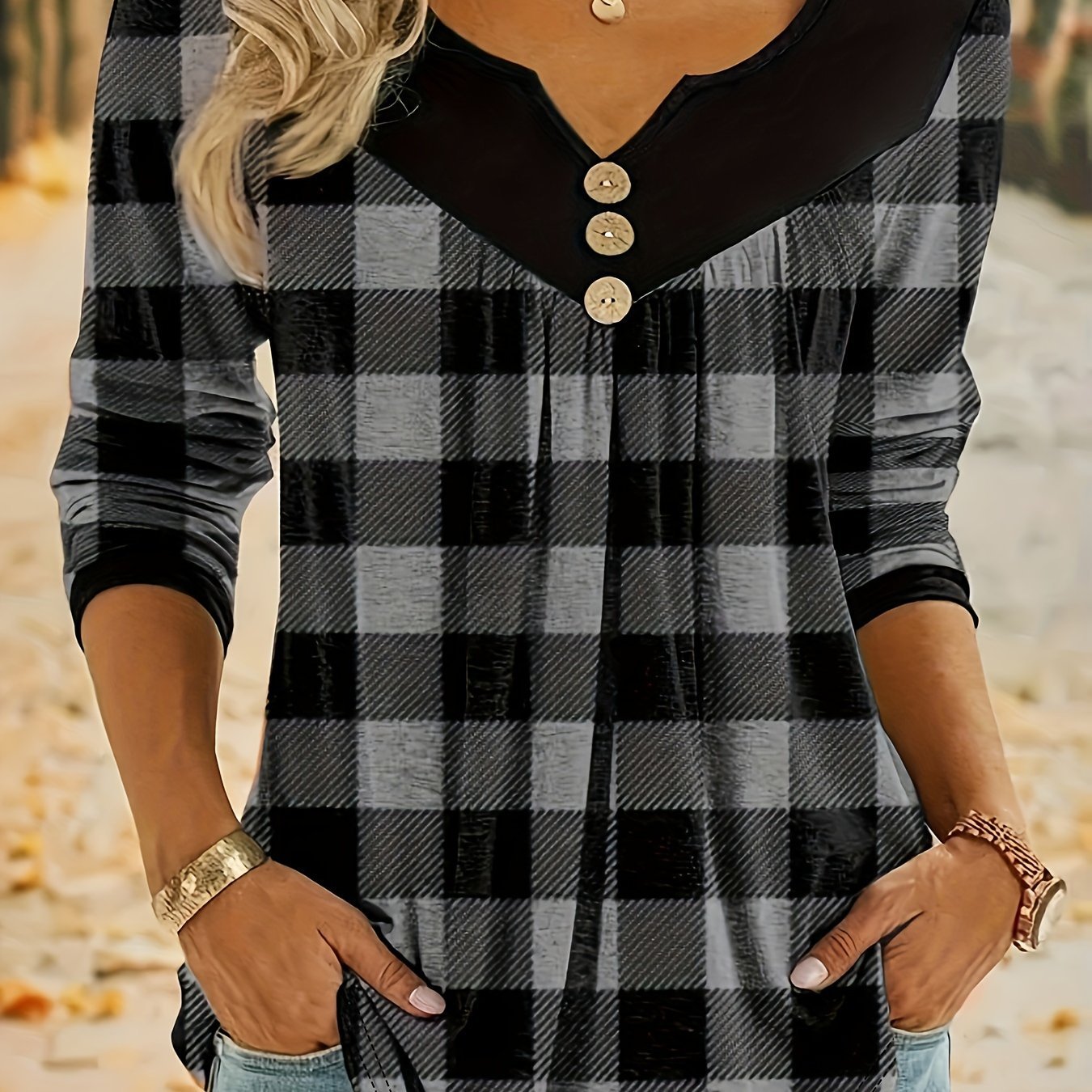 2026 Autumn Christmas Plaid Print Women's Top T-Shirt - veyora