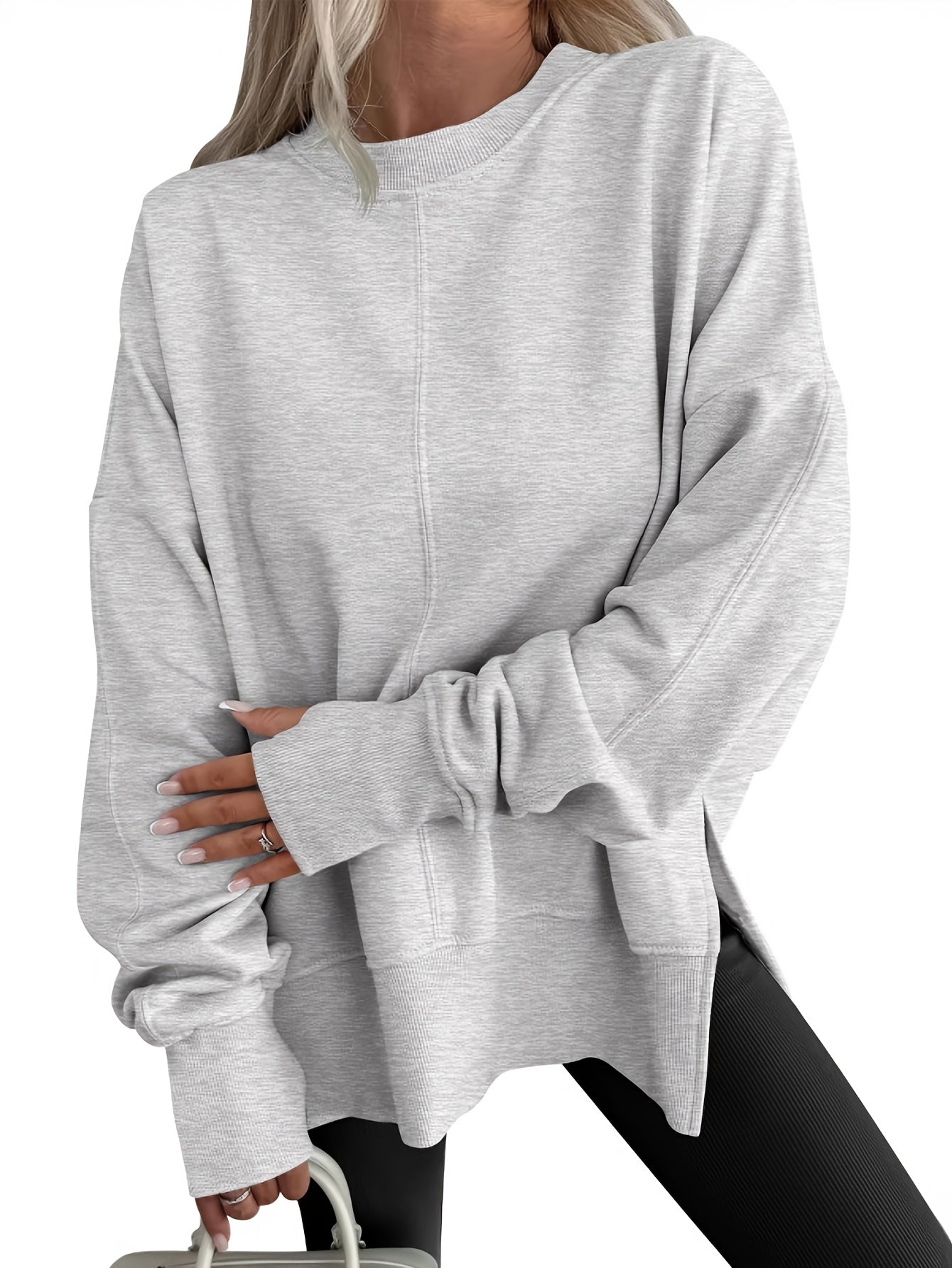 Casual Women'S Hoodie Featuring a Loose Fit, Side Slits, Round Neckline, Batwing Sleeves, And a Velvet Material - veyora