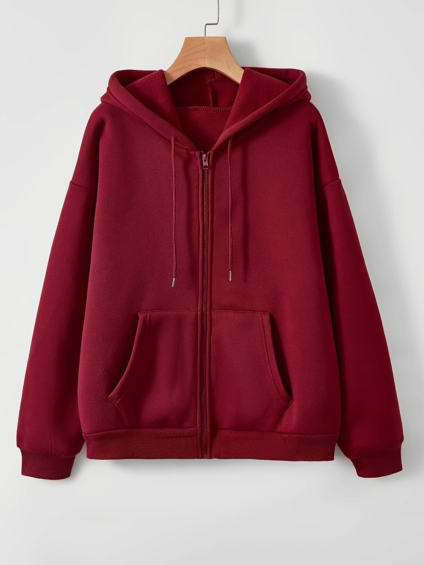 Women's Comfortable Fleece - Lined Hoodie - Solid Color Long Sleeve Kangaroo Pocket Pullover, Street Style, Polyester, Machine Washable, All - Season Casual Sweatshirt - veyora