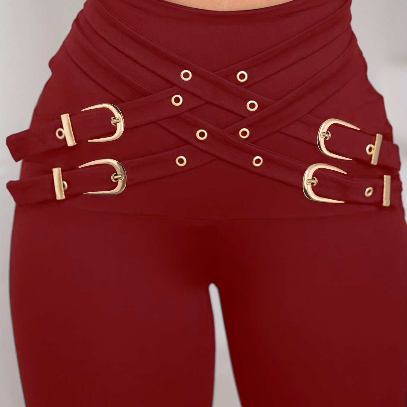 Cross - buckle Decorative High - waisted Pants - veyora