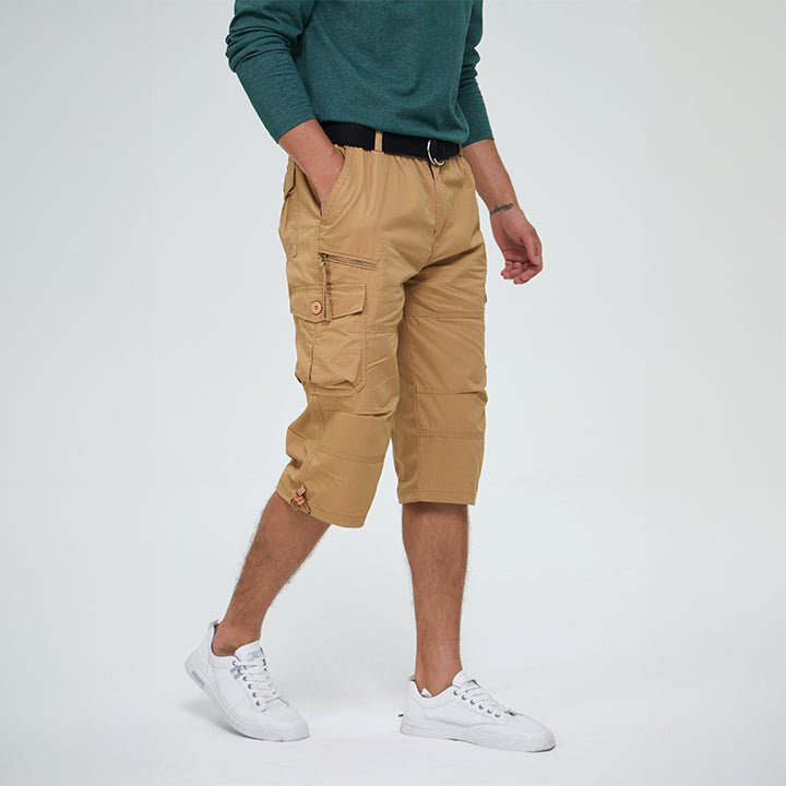 Men's Below Knee Cargo Shorts - Cotton, 7 Pockets, Work Capris