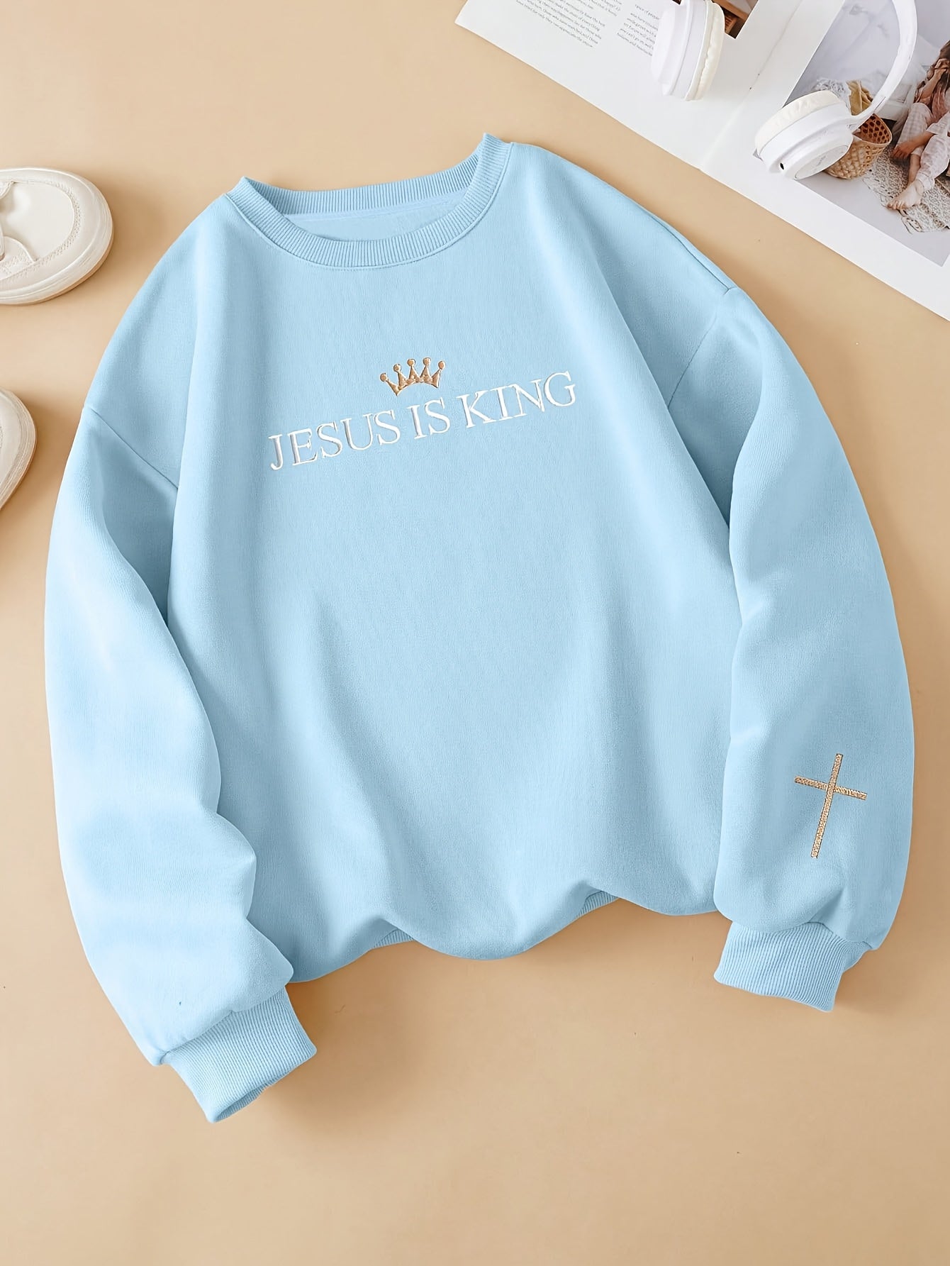 Women'S Sports Casual Sweatshirt with Embroidered Letters, Round Neck, Fleece Material, Machine Washable for Autumn And Winter - veyora