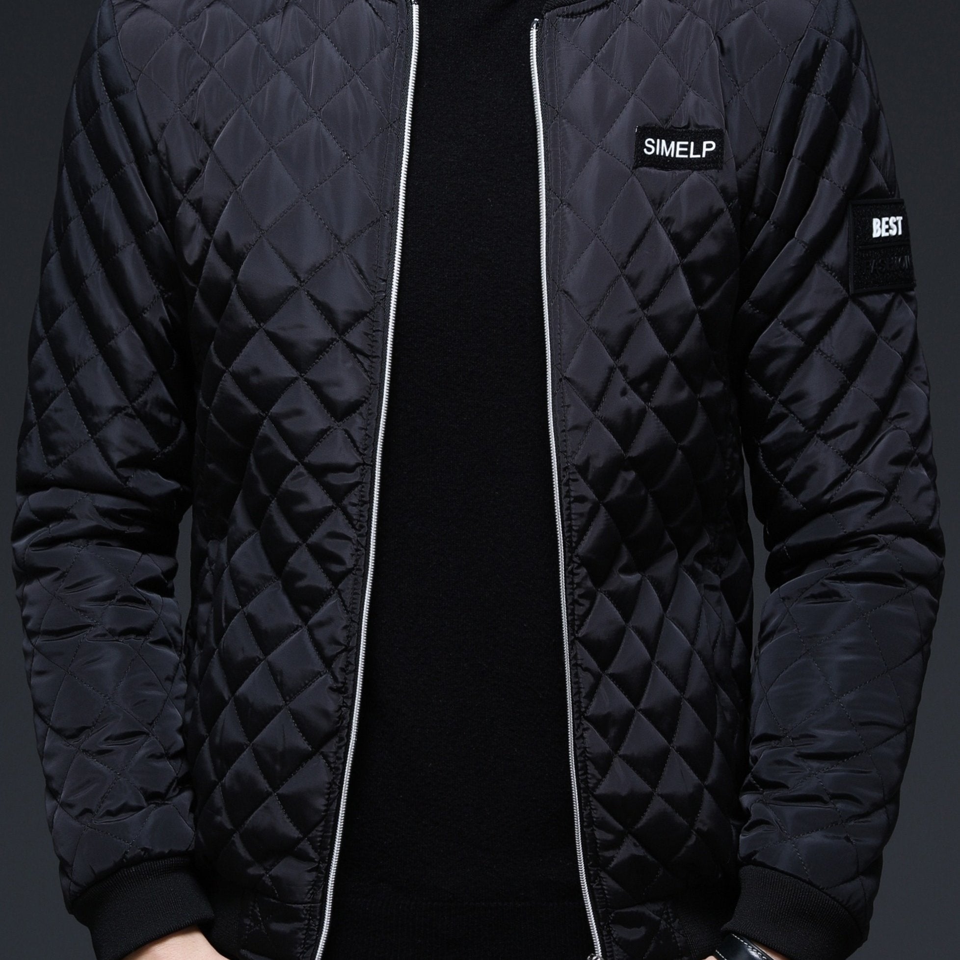 Men's Casual Quilted Zip Up Jacket, Chic Baseball Collar Jacket for Fall Winter - veyora
