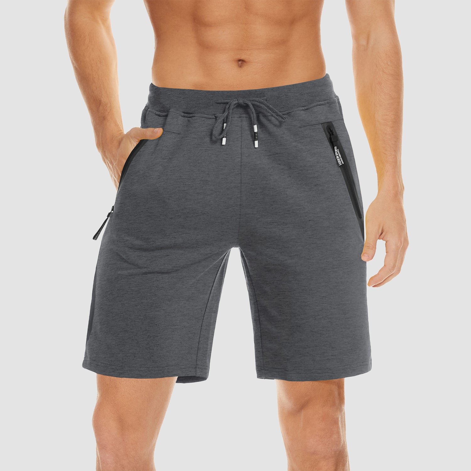 Men's Cotton Jogger Shorts - Elastic Waist, Zipper Pockets