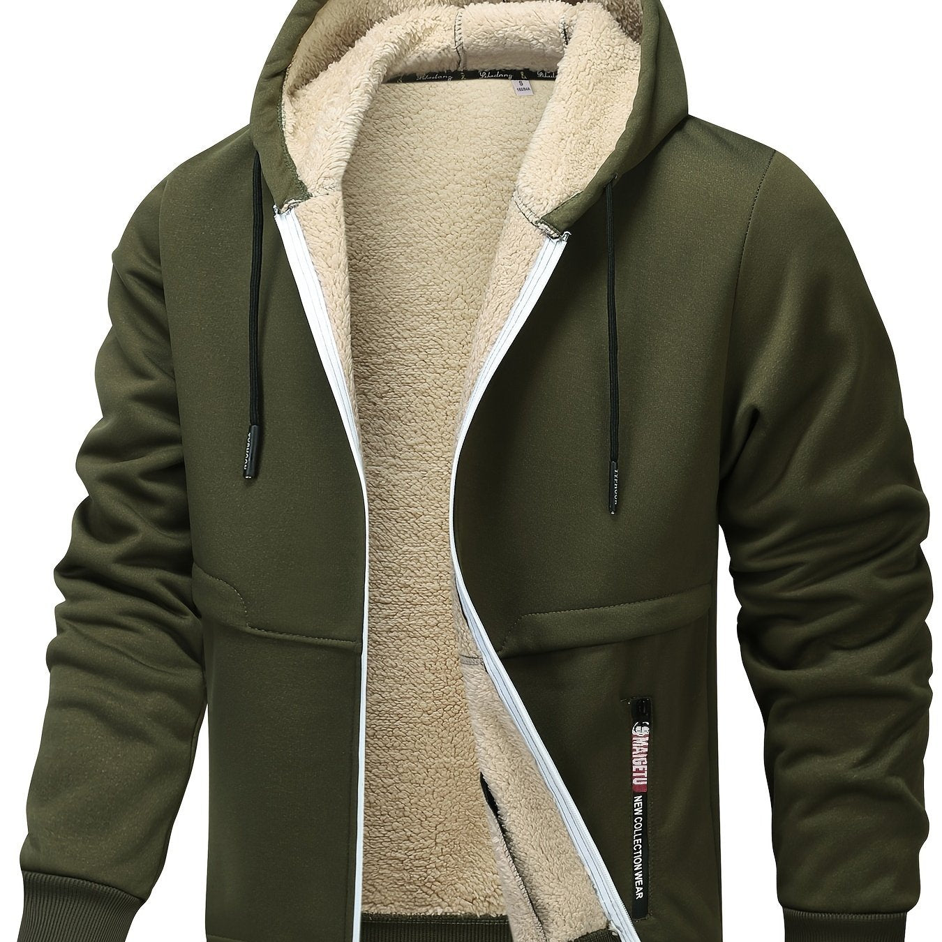 Men's Fleece - Lined Hooded Jacket - Casual Stretch Breathable Zip - Up with Drawstring Detail, Warm Polyester Outerwear for Fall/Winter Outdoor Activities, Zip Up Hoodie - veyora