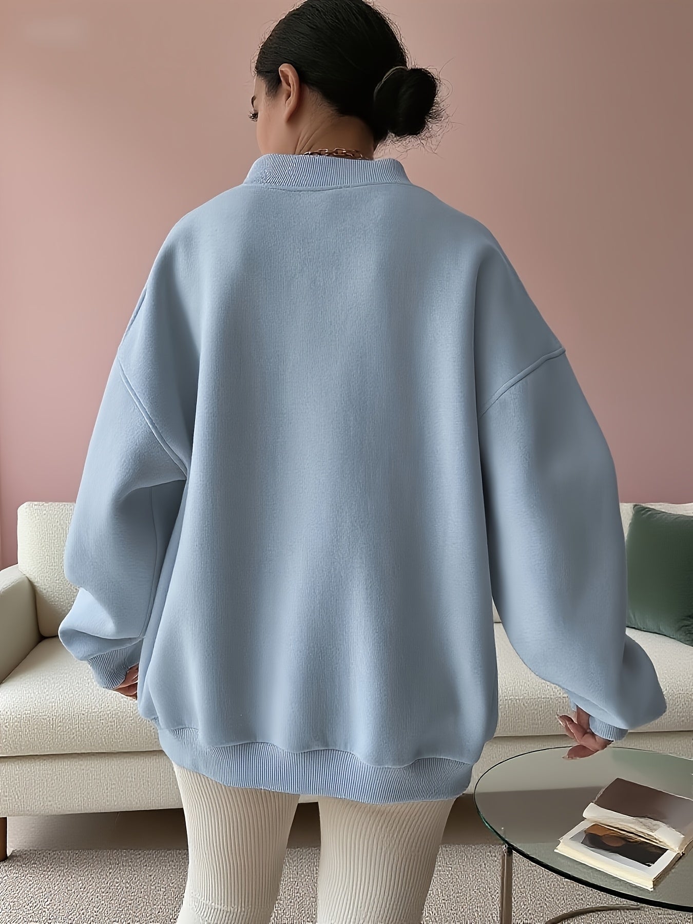 Women'S Fashion Large Cross - collar Loose Version Sweatshirt | Casual V - neck, Slight Stretch Fabric, Solid Color, Fall/Winter Season, Pullover Style, Brand: WCQ - veyora