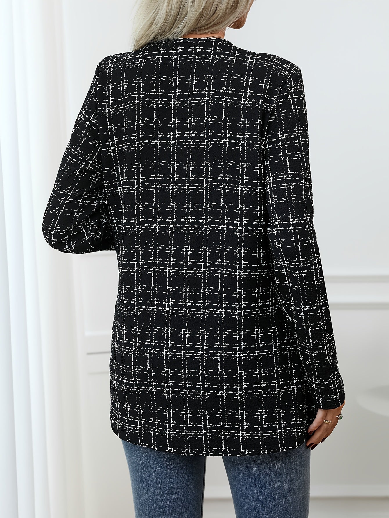 Casual Women'S Plaid Round - Neck Long - Sleeve Jacket - veyora