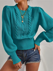 Women'S Acrylic Knit Pullover Sweater D9730#, Crew Neck, Solid Color, Frill Detail, Fall/Winter Season, 245g/m² Knit Fabric, 100% Acrylic