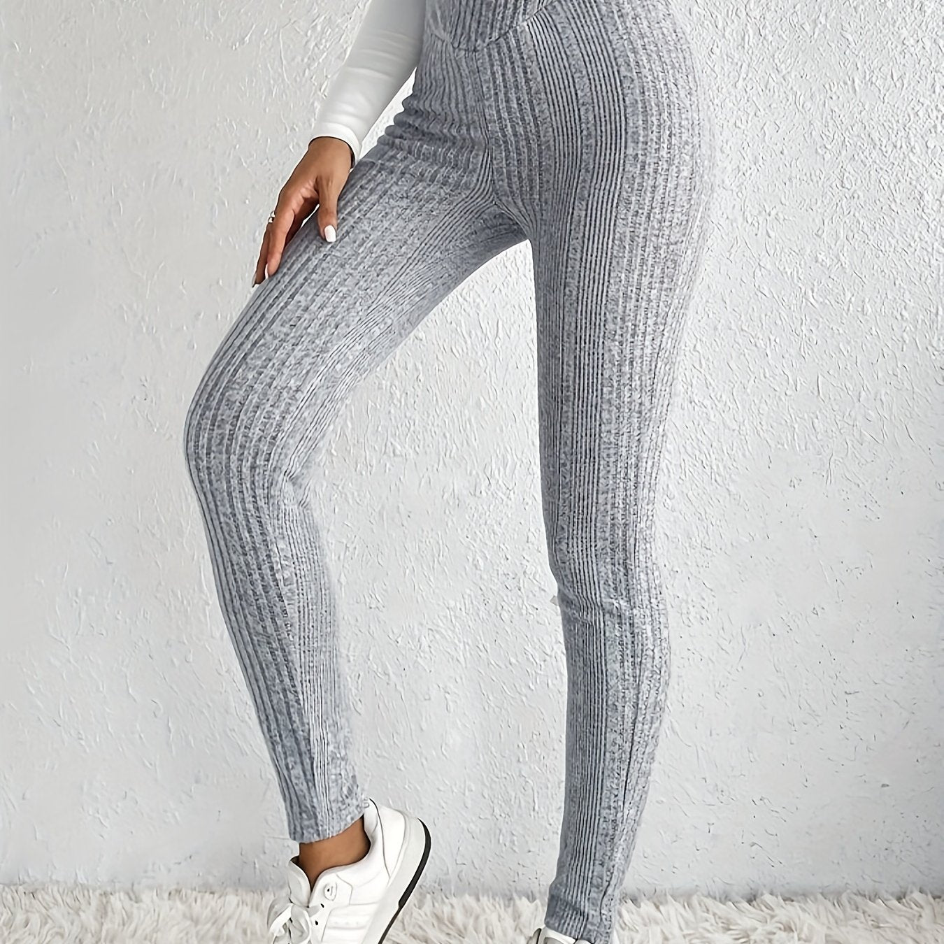 Women's Sexy High - Waisted Leggings - Mid - Stretch All - Season Solid Color Pants for Casual Outings & Casual Attire, High Waist Pants, Versatile Clothing, Seamless Appearance, Comfortable Fit - veyora