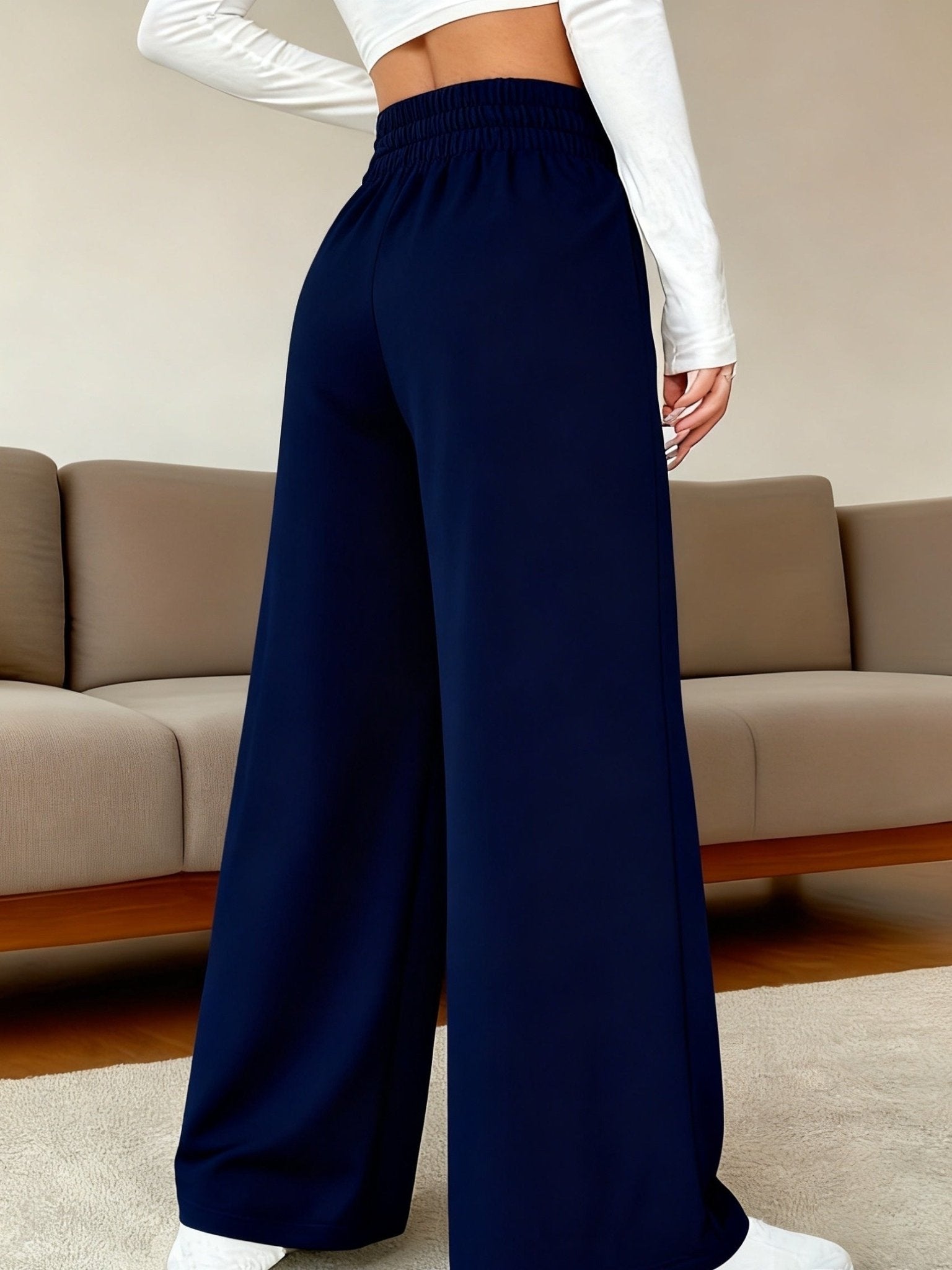 High - Waisted Wide - Leg Pants - Winter Trousers with Moderate Elasticity, Solid Color Casual & Dressy Outfits, Machine Washable Winter Pants for, Semi - Formal Events (No Bulk) - veyora