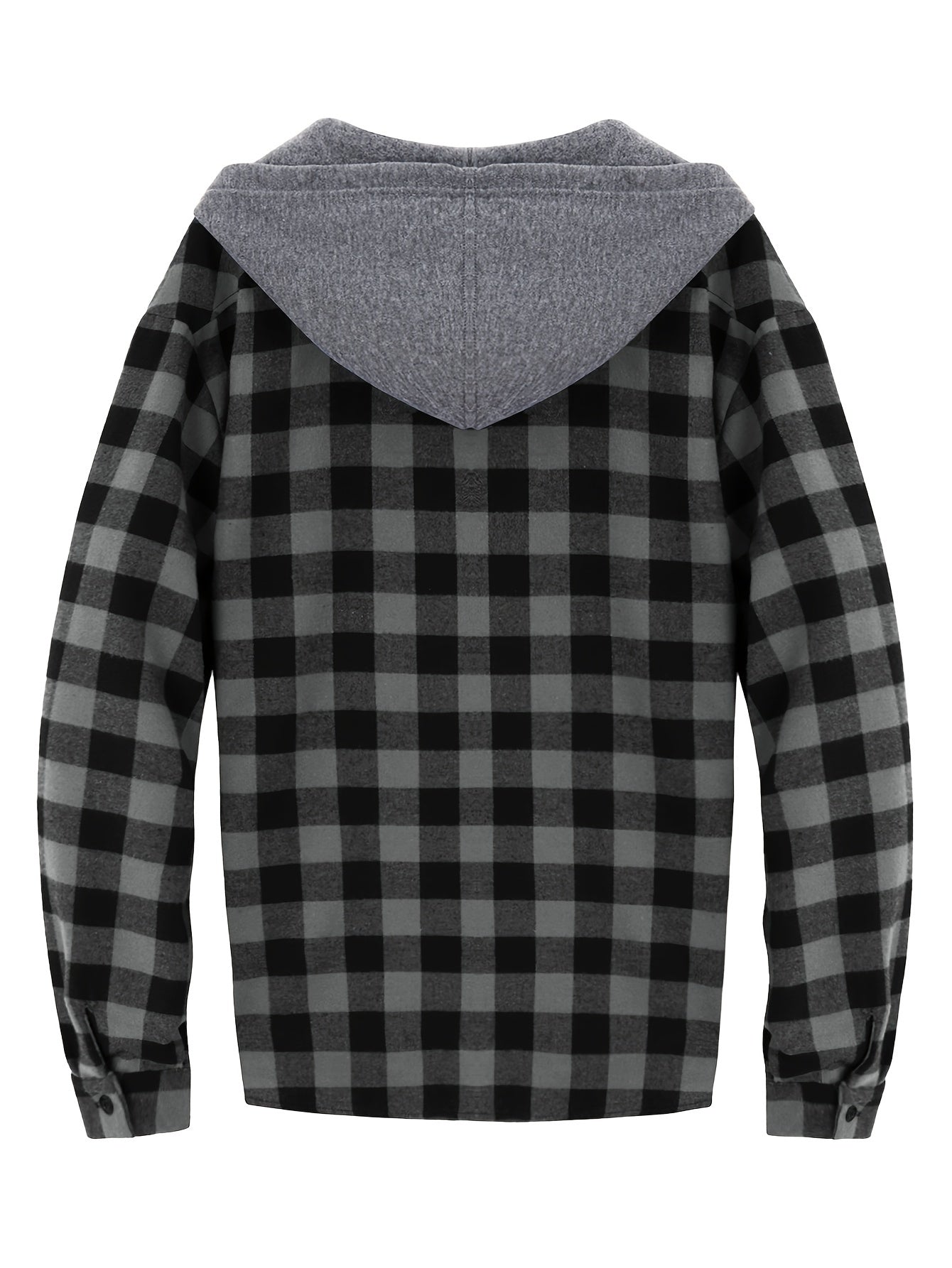 Men's Plaid Hooded Shirt Coat, Long Sleeve, Button Up, Casual Fit - veyora