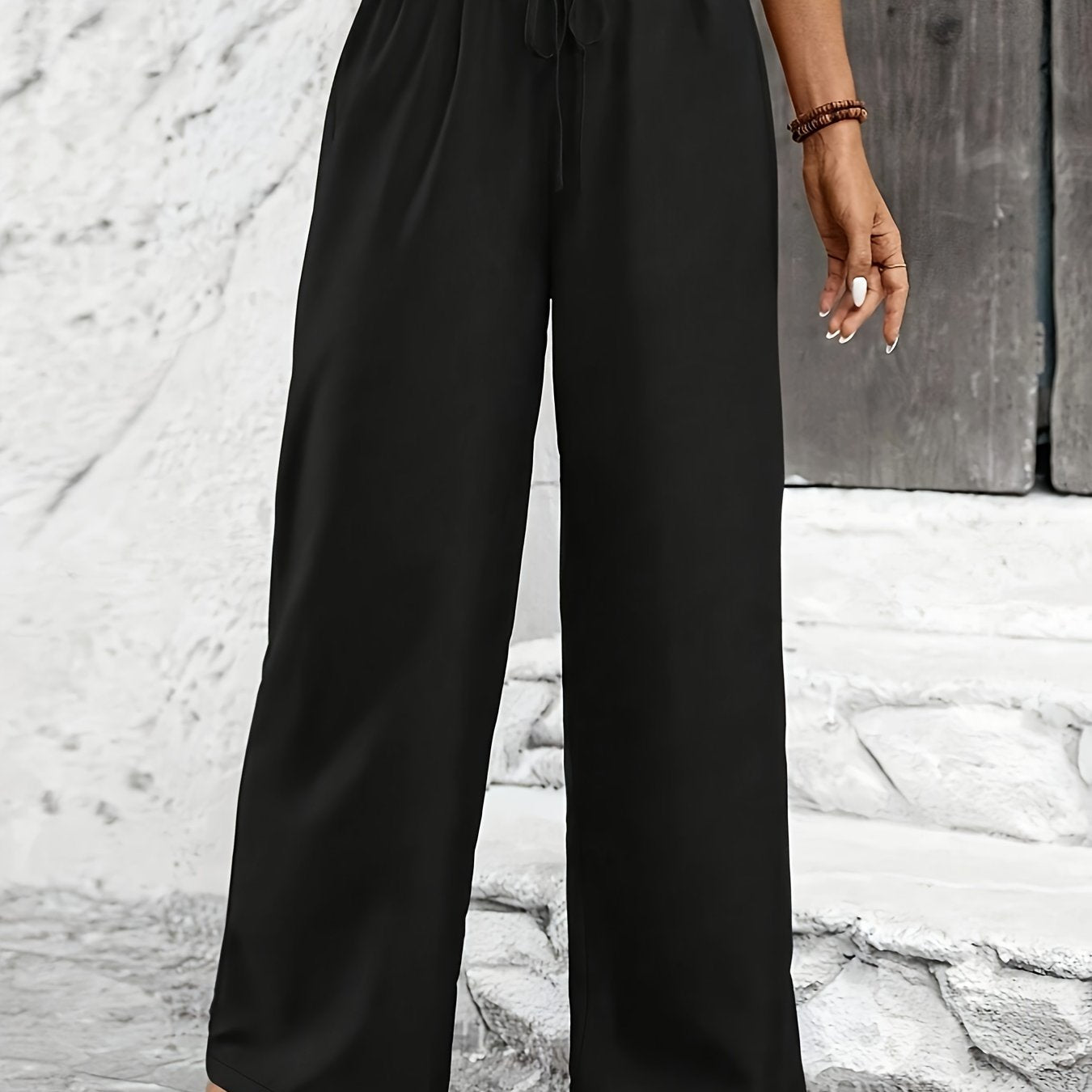 Premium Solid Color Twisted Knot Casual Straight - Leg Pants - veyora
