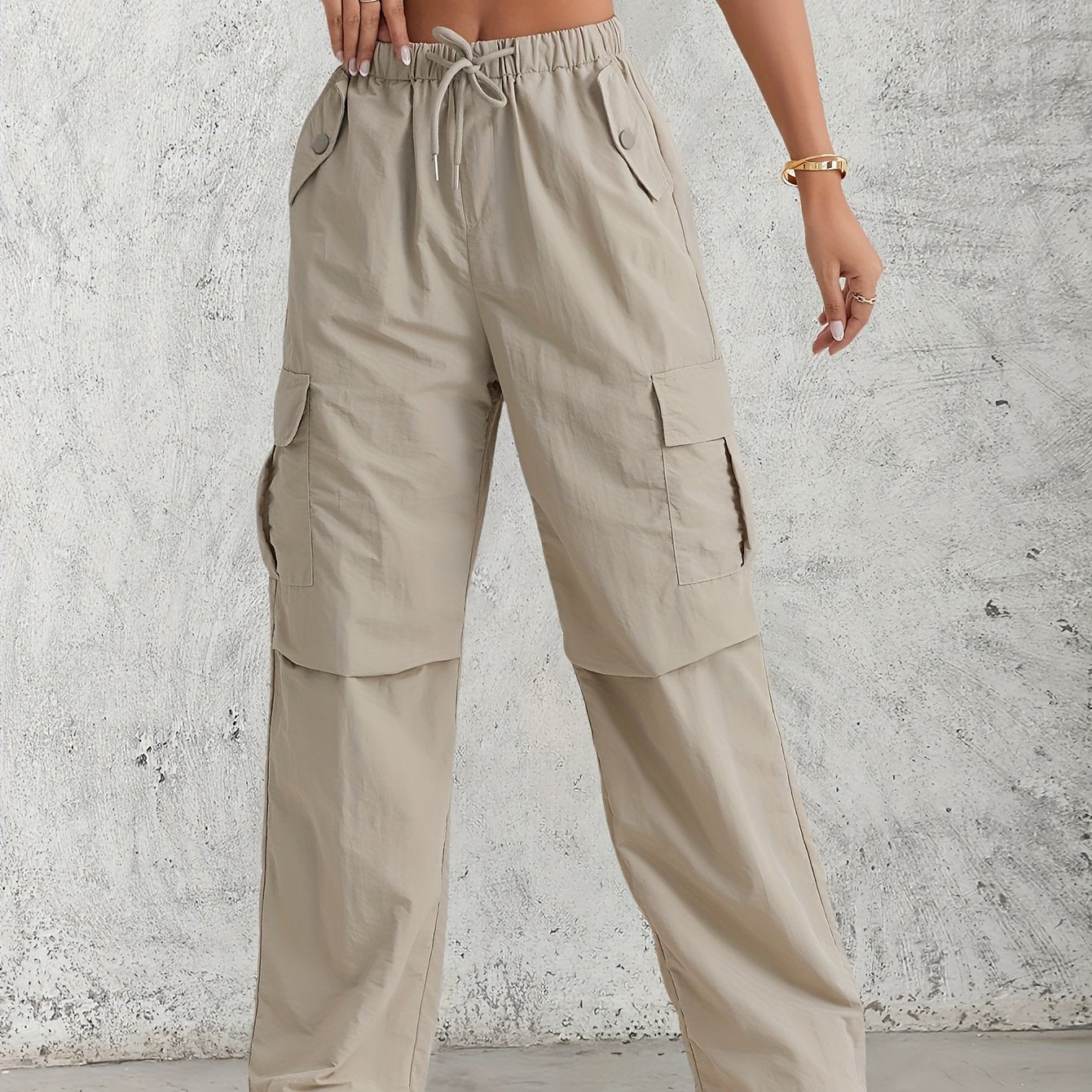 American - style Quick - Dry Drawstring Cargo Pants for Women, Wide - Leg Casual Pants, Breathable Lightweight Fabric Straight - Leg Trousers - veyora