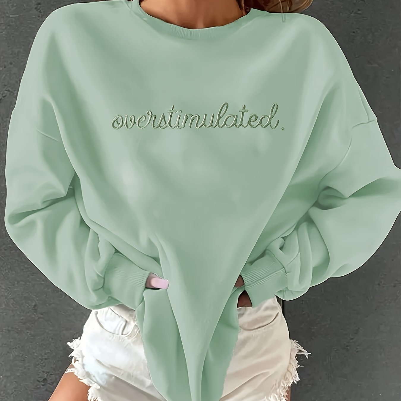 Women's Sporty Casual Letter Embroidery Crewneck Sweatshirt, Machine Washable for Autumn/Winter - veyora