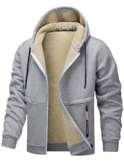 Men's Fleece - Lined Hooded Jacket - Casual Stretch Breathable Zip - Up with Drawstring Detail, Warm Polyester Outerwear for Fall/Winter Outdoor Activities, Zip Up Hoodie - veyora