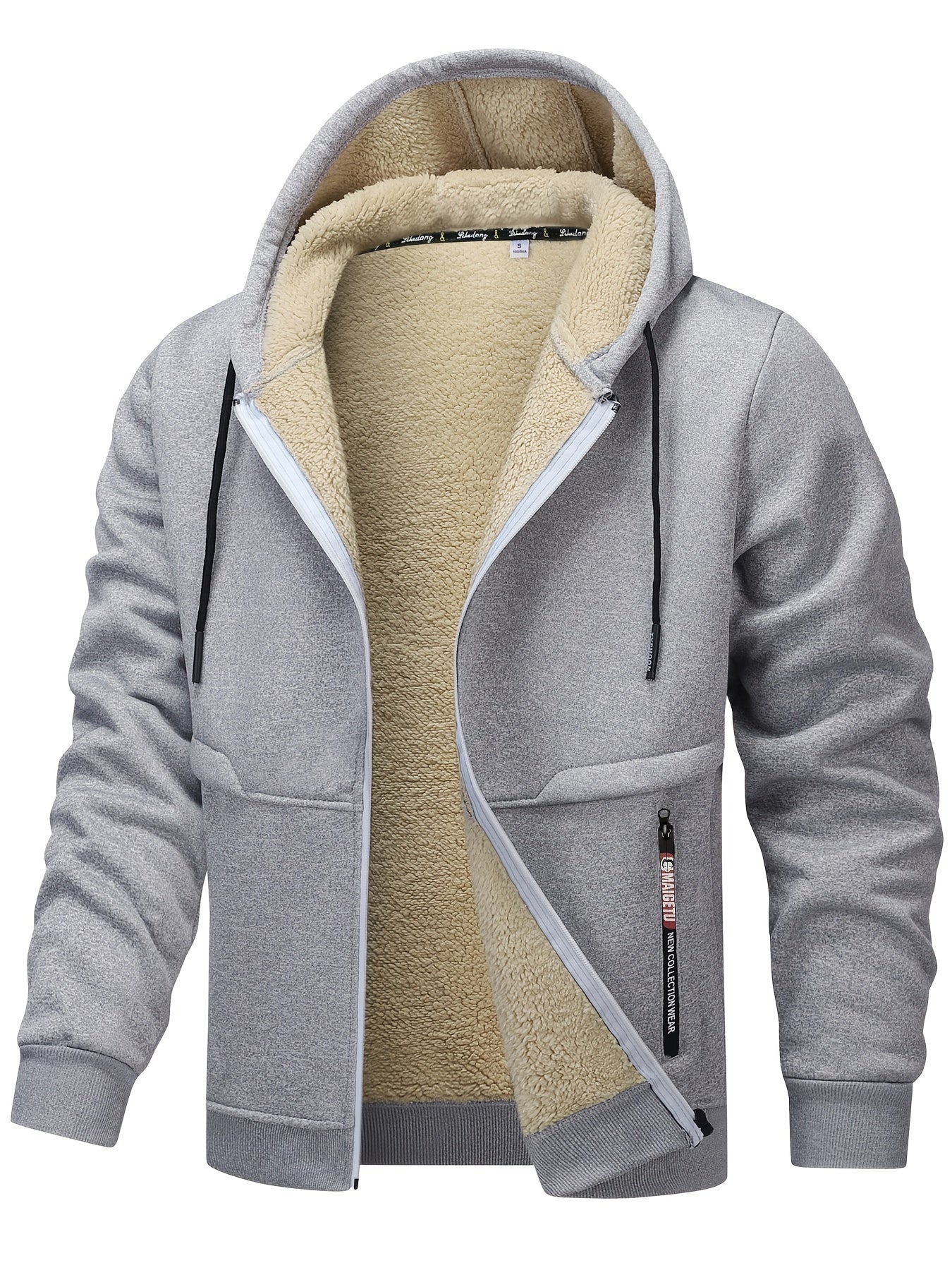 Men's Fleece - Lined Hooded Jacket - Casual Stretch Breathable Zip - Up with Drawstring Detail, Warm Polyester Outerwear for Fall/Winter Outdoor Activities, Zip Up Hoodie - veyora